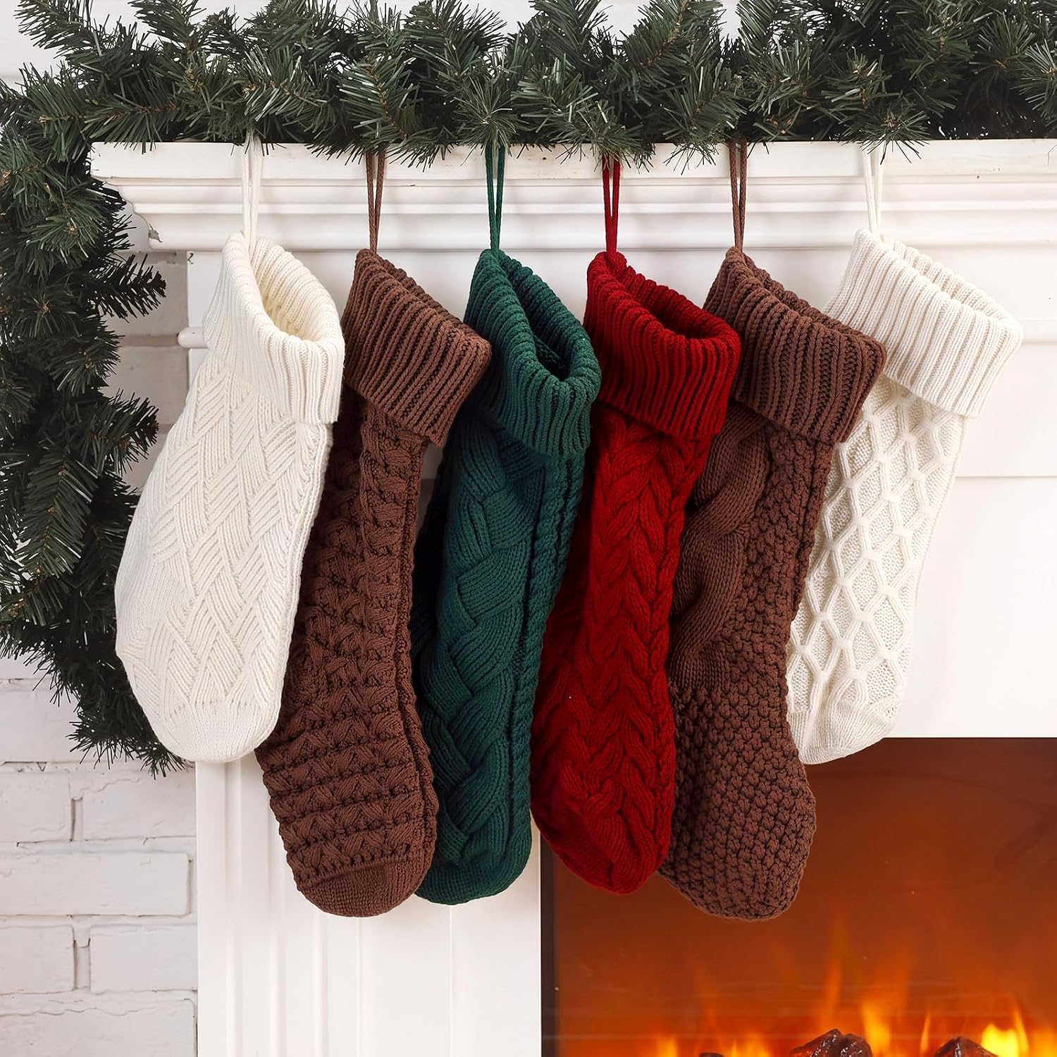6 Pcs Cable Knit Christmas Stockings Large Christmas Stocking, Fresh