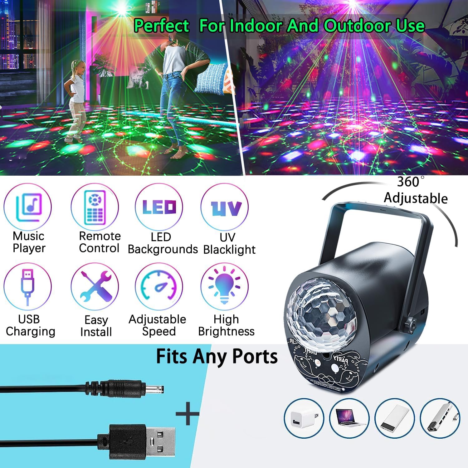 Party Light Magic Ball - Luce LED per discoteca laser, luce DJ con motivi multicolori e telecomando, adatta per compleanni, matrimoni e decorazioni per la casa