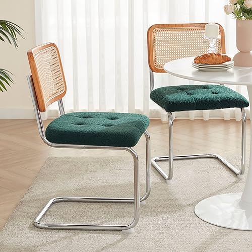 Miniatura 23 de Farini Kitchen Dining Chairs Set of 2,Mid-Century Modern Chair Armless Mesh Backrest Cane Rattan Chairs for Home Dining Room(Black-PU Leather) Negro