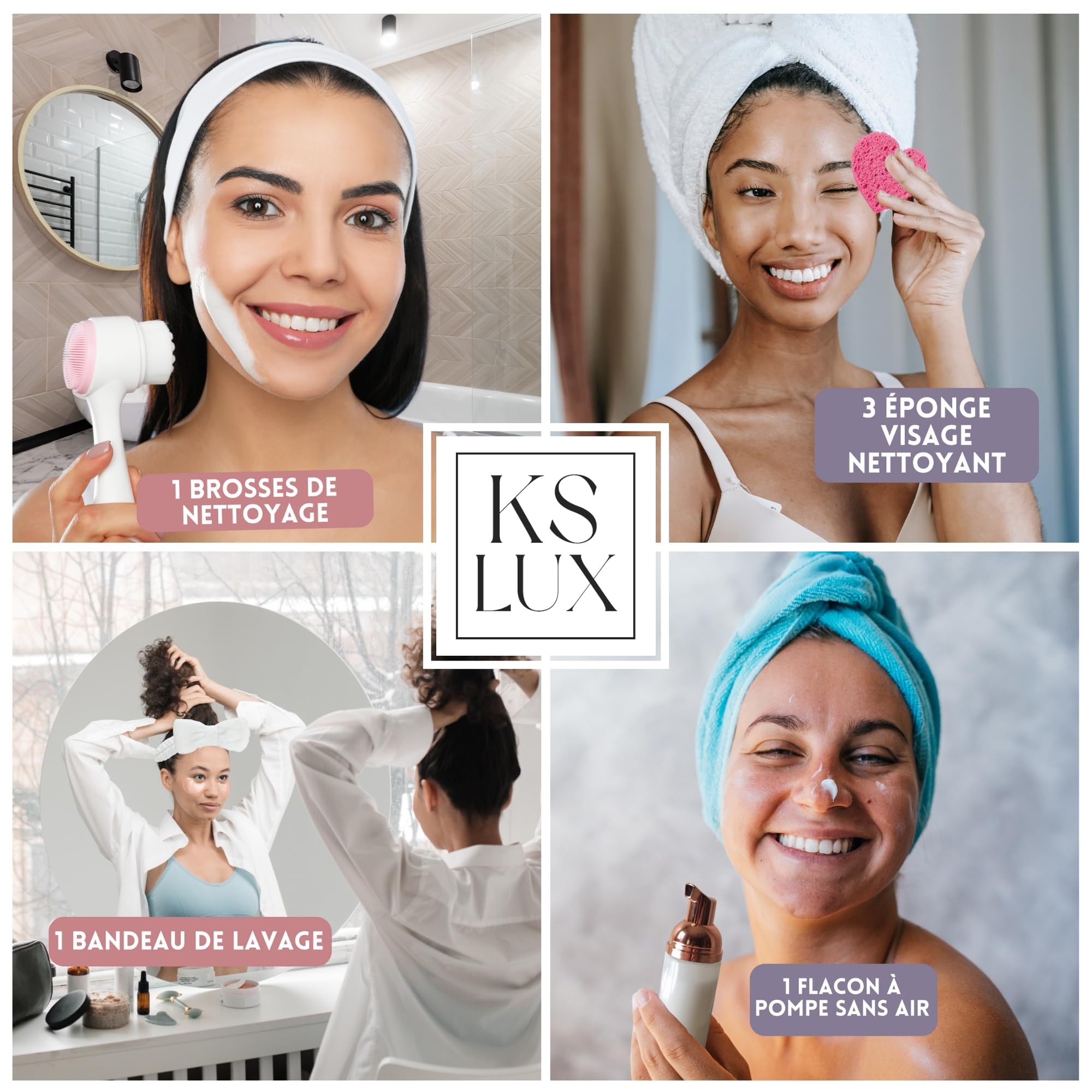 kit skincare ado, skin care, coffret soin visage femme, coffret skincare enfant, skin care coréenne, box cadeau femme original avec brosse nettoyante visage et bandeau cheveux maquillage KS LUX