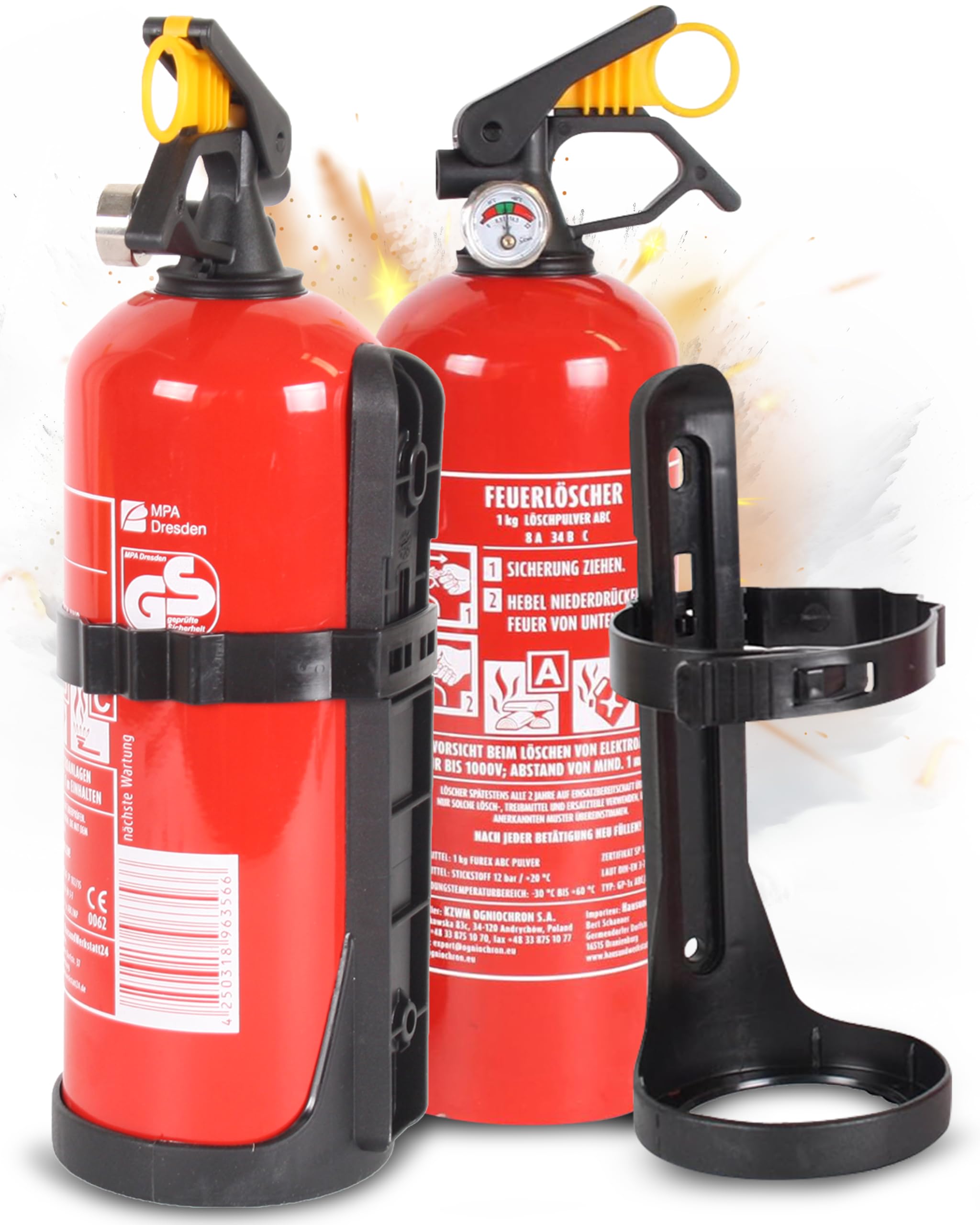 Doppelpack ABC-Pulverfeuerlöscher 1kg Halterung/Manometer (GP-1X Autofeuerlöscher fabrikfrisch)