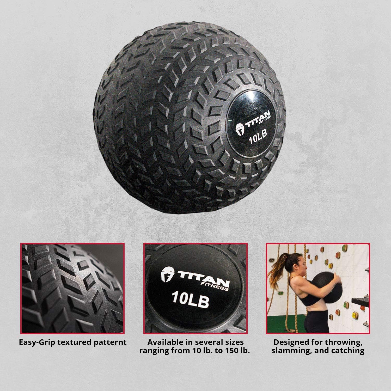 Amazon Com Titan Fitness 10 Lb Rubber Tread Medicine Slam Spike Ball Exercise Weight Workout Sports Outdoors