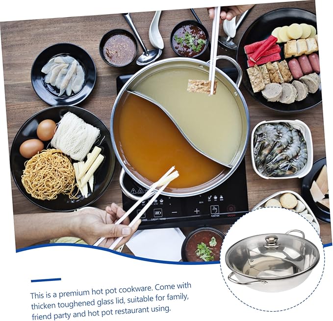 Olla de Acero Inoxidable 304 para Hot Pot con Tapa, 30 cm, Compatible con Inducción miniatura 9