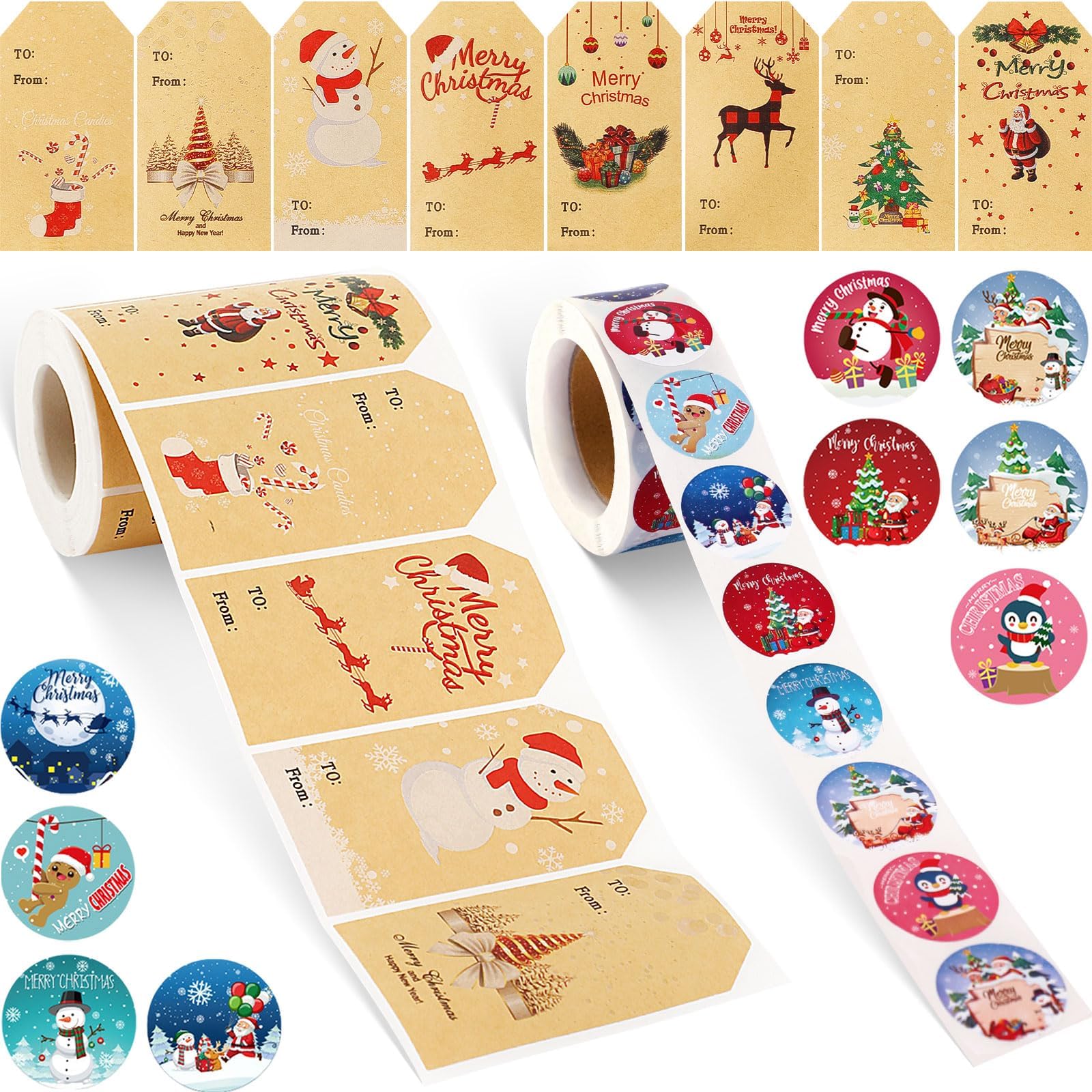 500 Pcs Christmas Stickers Round Merry Christmas Sticker 1.5 Inch Christmas Stickers Gold Foil Roll Christmas Labels Self Adhesive Stickers Christmas Envelope Seal Stickers For Presents Crafts Decor