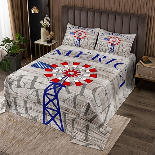 Erosebridal Juego de edredón retro de molino de viento de granja, juego de colcha individual para niños y niñas, juego de colcha de madera granero