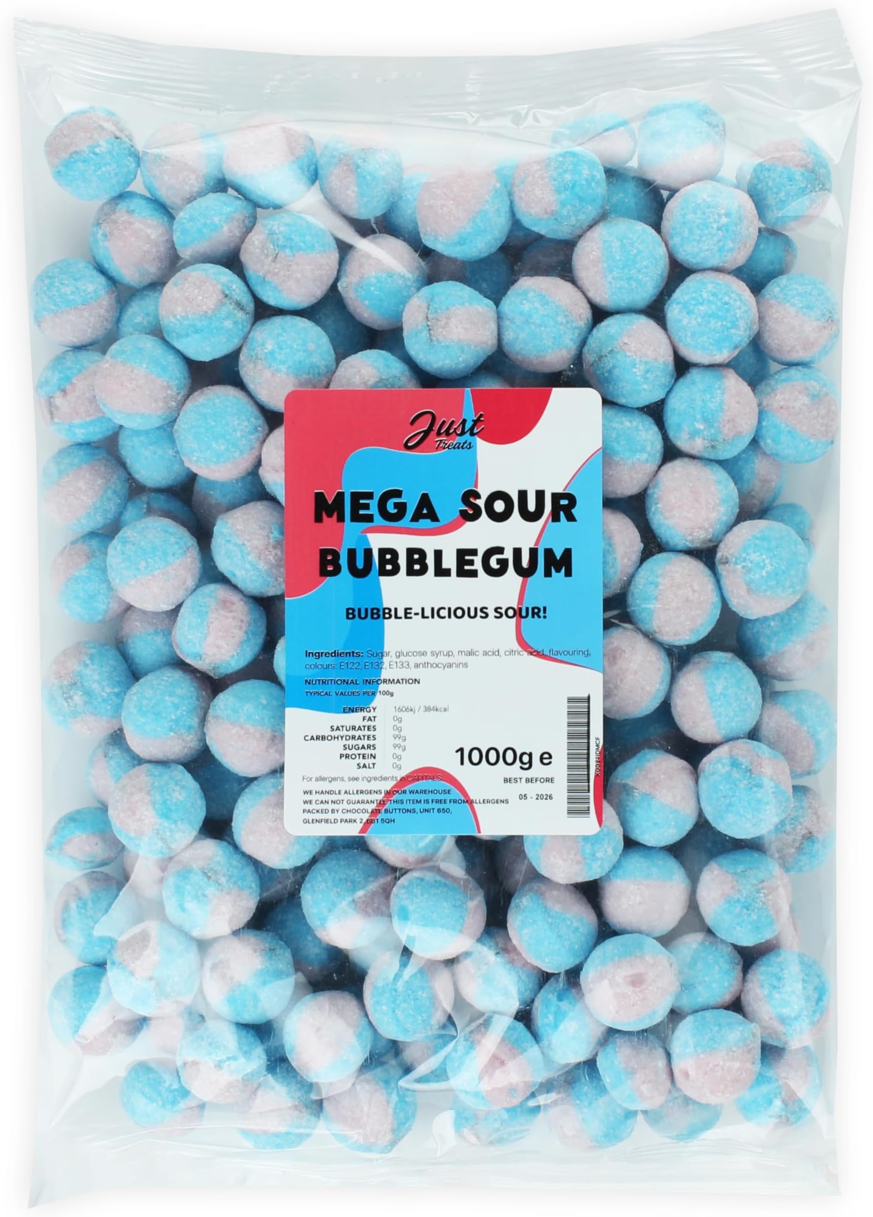 Just Treats Mega Sour Bubblegum 1kg Party Bag