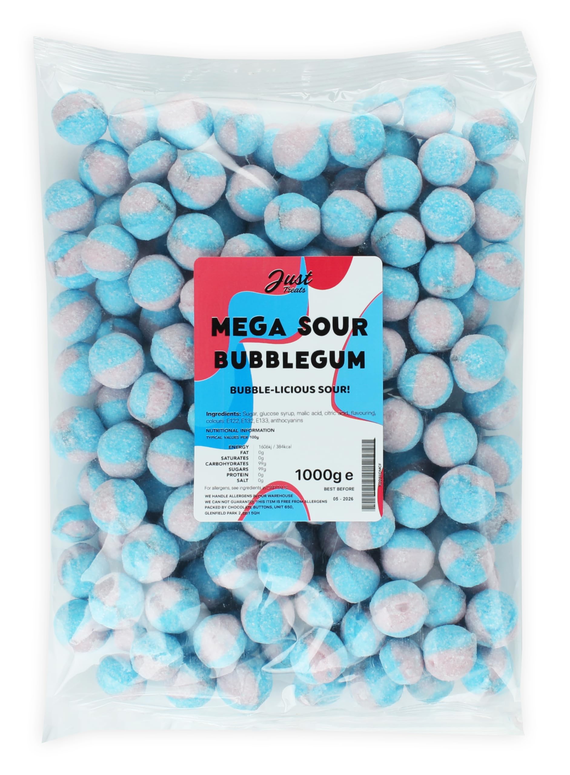 Just Treats Mega Sour Bubblegum 1kg Party Bag