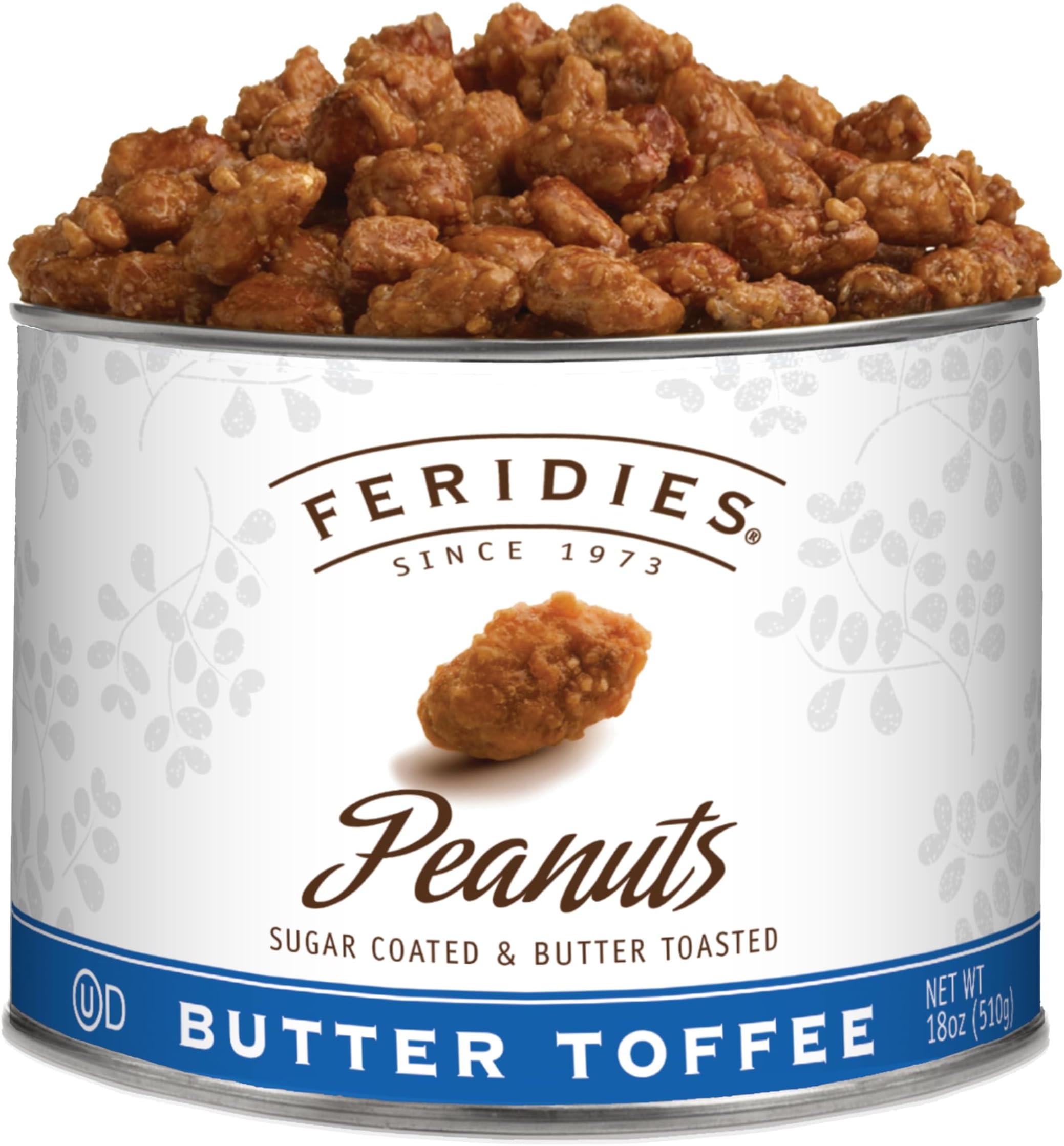 FERIDIES Butter Toffee Candied Peanuts, Buttered Toffee Coated Peanuts, Ou-Dairy Kosher Certified, All Natural, Cholesterol Free - 18 Oz Tin