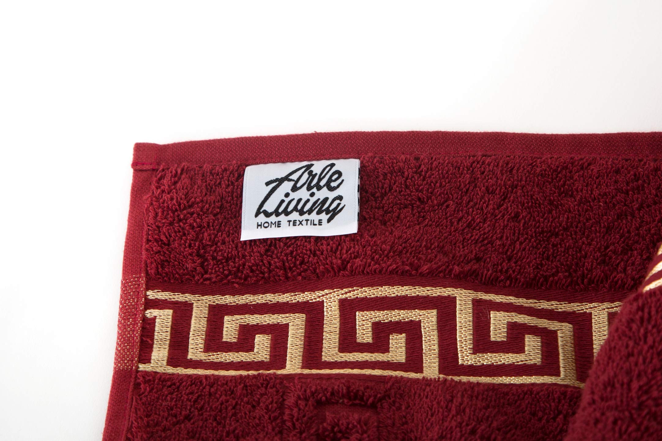 Arle-Living Luxus Medusa Serviette en Coton Jacquard avec Impression Medusa et Bordure dorée 100% Coton Bordeaux en Lot de 4 50x90 cm