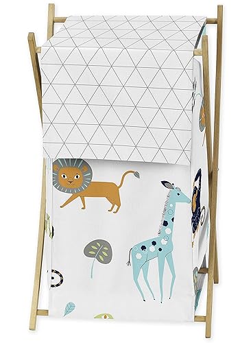 Sweet Jojo Designs Cesto de ropa para ropa de bebé infantil de safari turquesa y azul marino para la colección Mod Jungle por