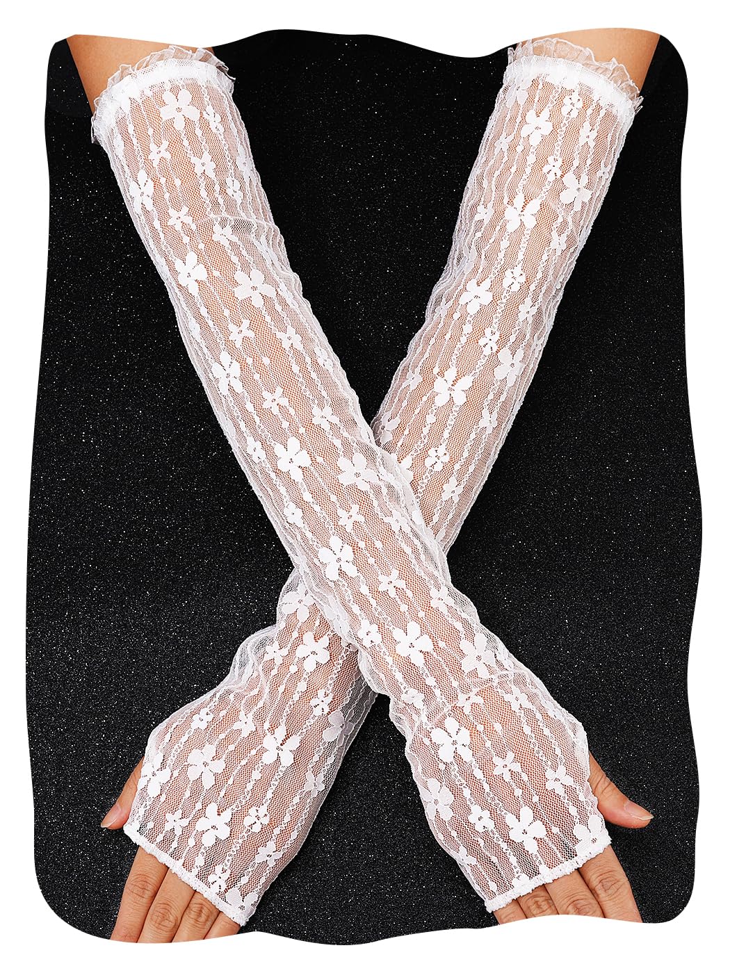 GEMILY Lace Fingerless Long Gloves Sheer Bridal Arm Sleeves for Women(White, one size)