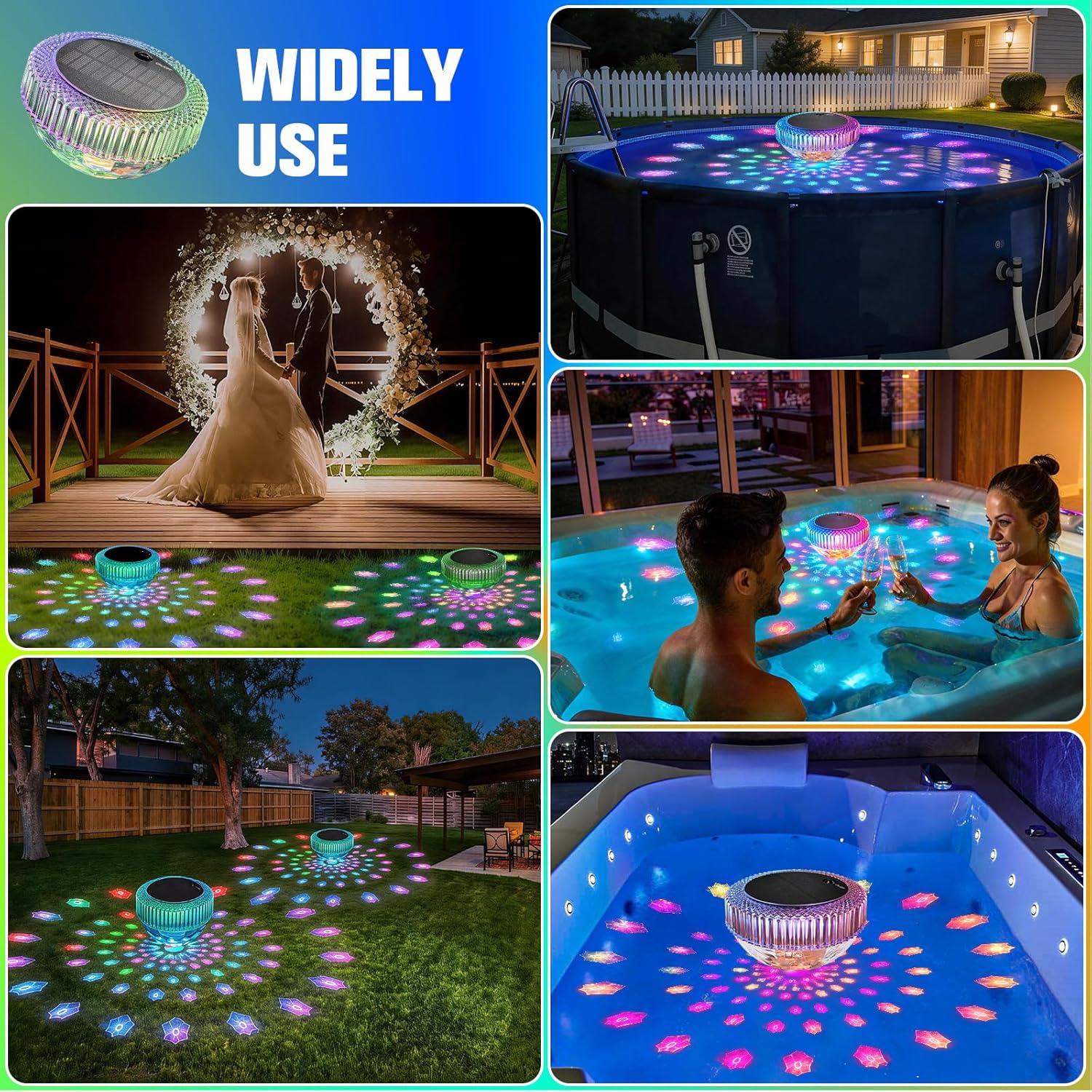 MY BEAUTY LIGHT Ultra-Bright Solar Floating Pool Lights, IP68 RGB Color Changing Waterproof Lights with Timer, Controlled by IR Remote or Button for Swimming Pool, Pond, Hot Tub, Garden, Party
