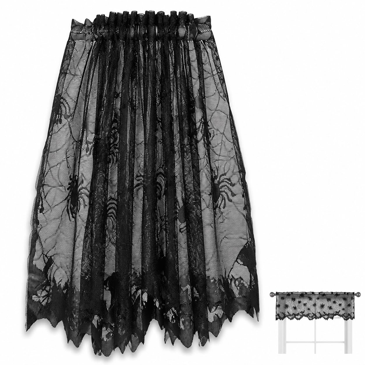 OUNONA Halloween Bat Lace Curtain 60 x 20 Inch Black Gothic Window Panel