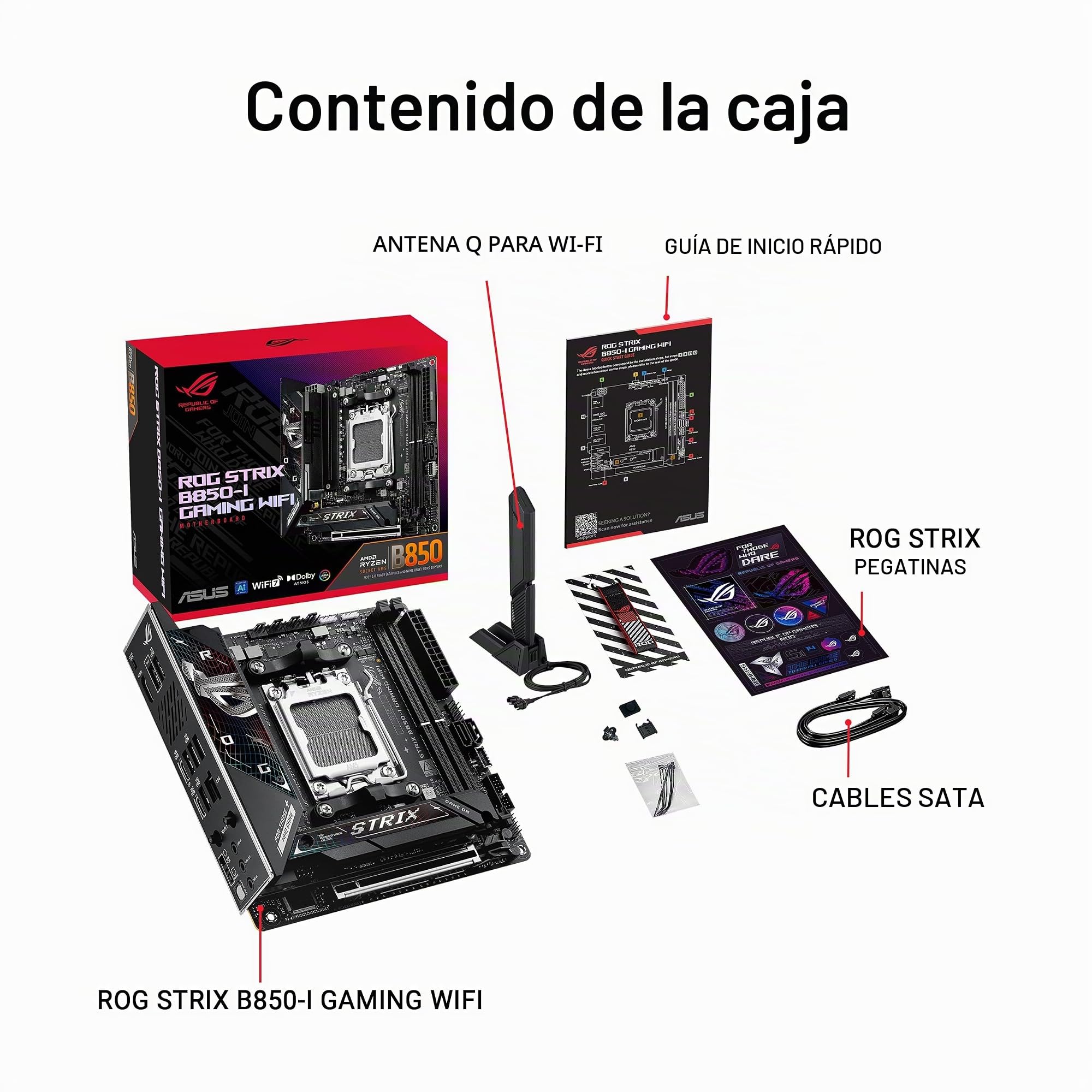 ASUS ROG Strix B850-I Gaming WiFi AMD AM5 B850 Mini-ITX mITX placa base 10+2+1 etapas, DDR5, 2.5G LAN, WiFi 7, 2X M.2, PCIe 5.0 x16, USB 20Gbps Type-C, AI Overclocking, AI Networking II, Aura Sync