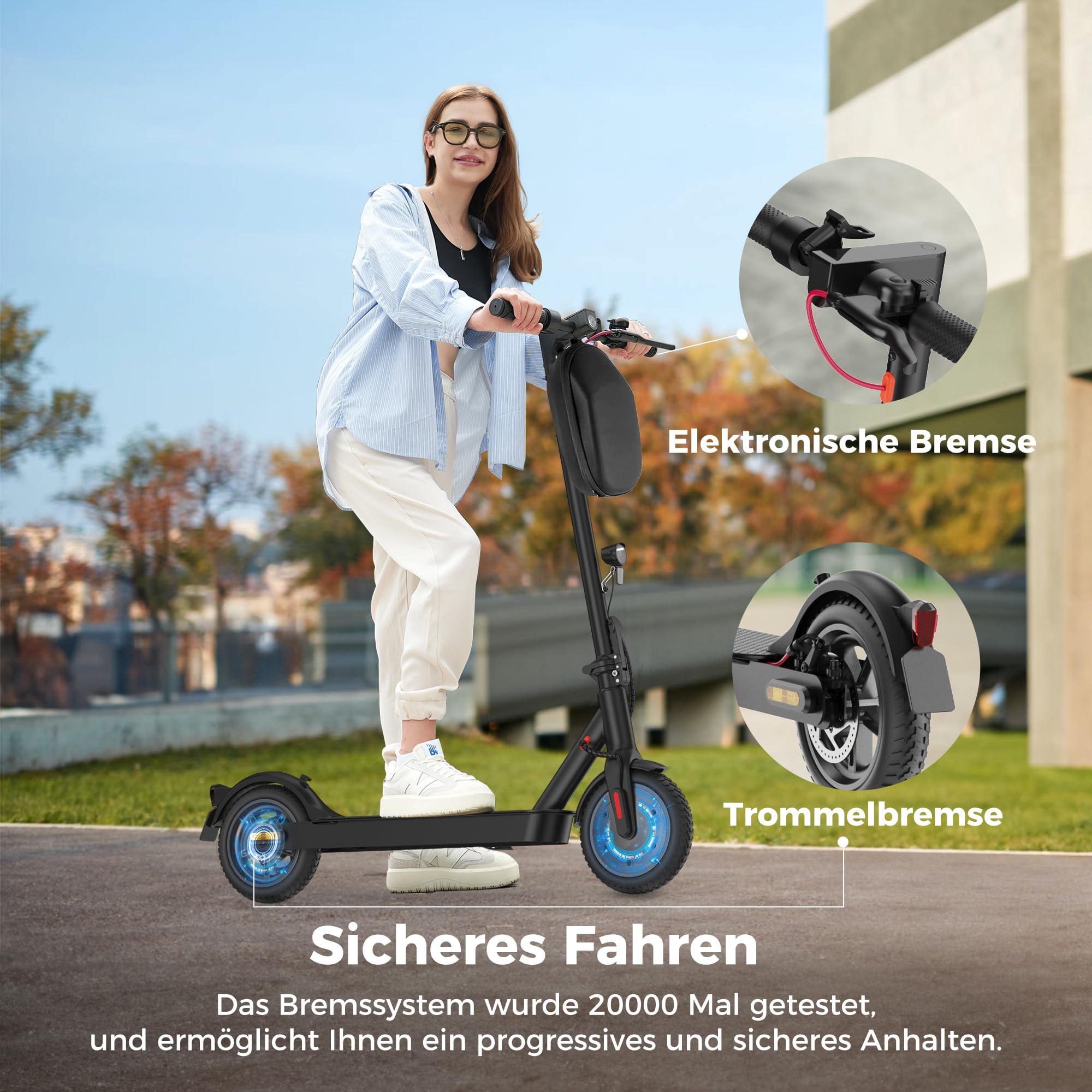 E Scooter mit Straßenzulassung 25-30KM Reichweite, ABE Elektroroller Belastung bis 120kg, LED, 20km/h, 350W Motor,Duales Bremssystem Doppelte Federung Leicht Kompakt & Stabil Eroller Für Pendler