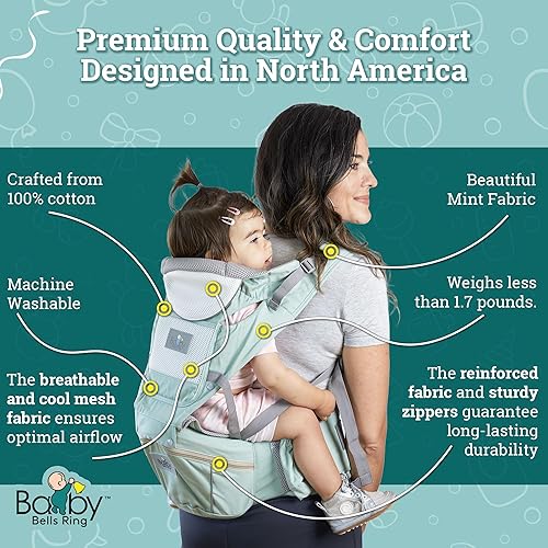 Miniatura 4 de Portabebés - Portabebés ergonómico 6 en 1 con asiento de cadera y gran almacenamiento, posiciones delantera y trasera, cintura ajustable de hasta 43