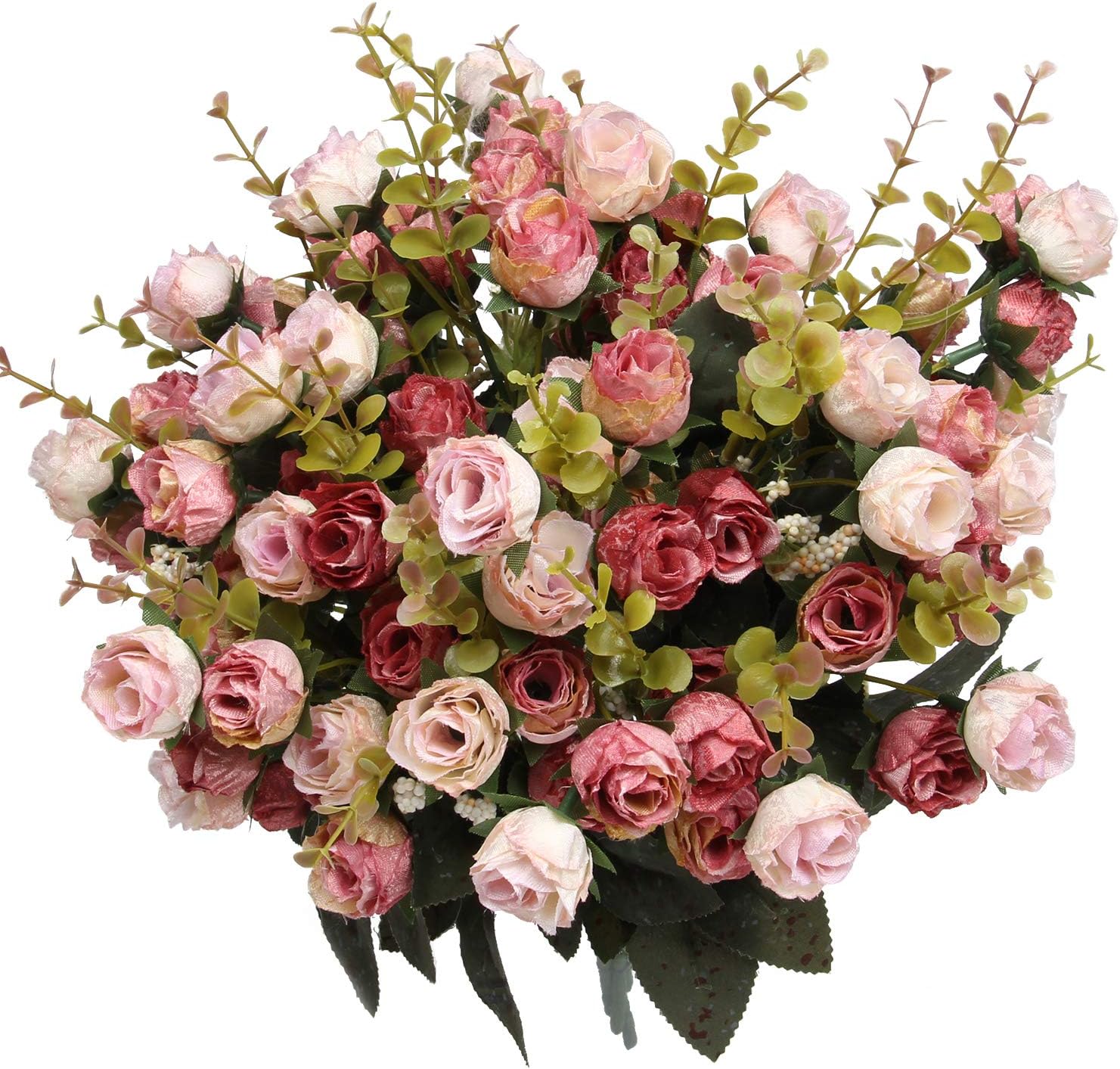 Flojery 21 Heads Silk Rose Bouquet Artificial Flowers Mini Rose for DIY Wedding Bouquets Centerpieces Bridal Shower Party Home Decorations,Pack of 4 (Pink)