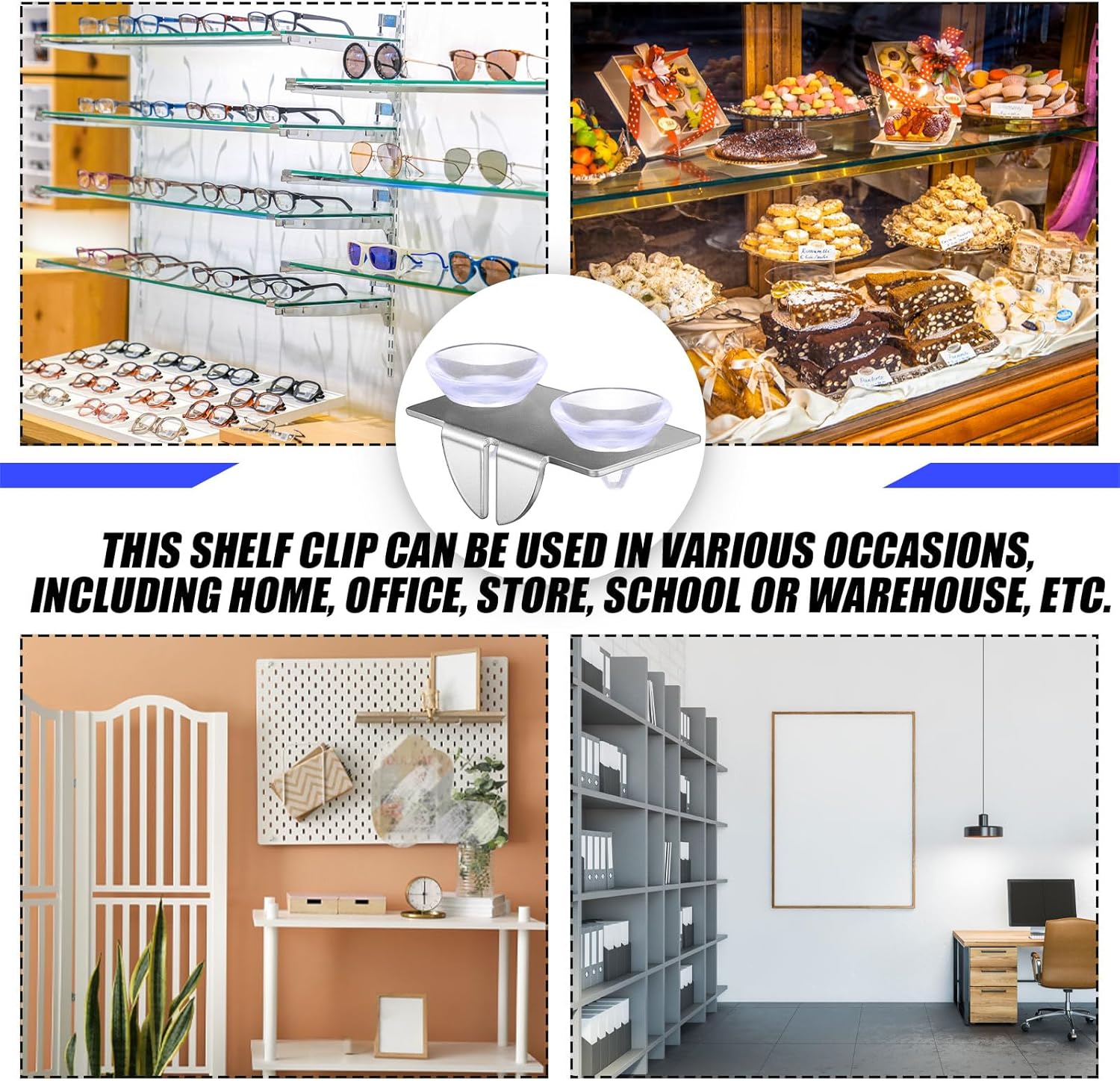 Tandefio 50 Pcs Center Shelf Rest Clip with Rubber Cushion, Galvanized Metal Glass Shelf Brackets Balancing Clip for Brackets to Hang Glass, Metal, Wood