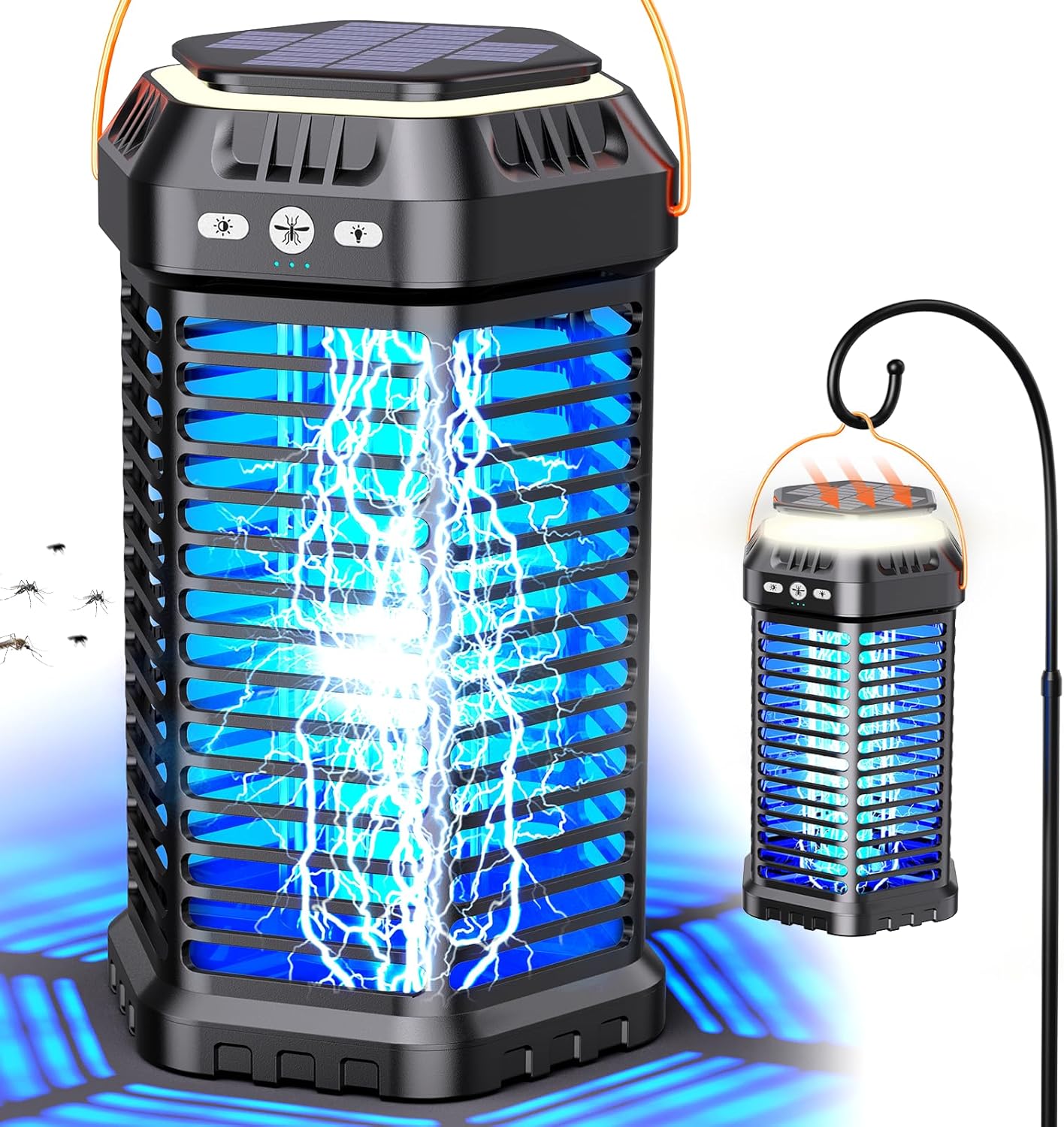 Solar Bug Zapper Outdoor – Ultra-Strong Fly & Mosquito Zapper, Solar-Powered Rechargeable Bug Zapper, Portable Cordless Insect Zapper, Foldable Adjustable Outdoor Light, IP66 Waterproof (Black)