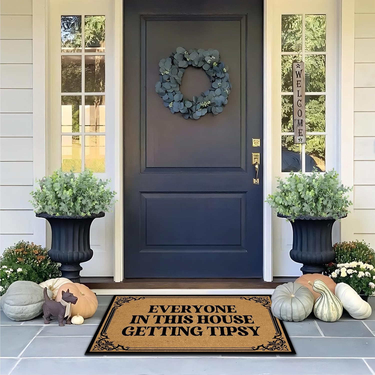 Indoor Door Mats for Front Door Entryway Washable Home, Everyone in This House Getting Tipsy Doormats for Outdoor Entrance Way 30" X 18" Size, Welcome Funny Monogrammed Floor Mat