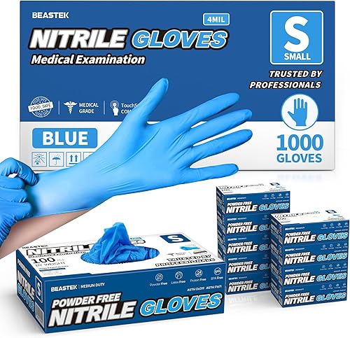 Miniatura 9 de Beastek Medical Nitrile Exam Gloves, 4.0 Mil, 1000 Pcs Powder-Free Latex-Free Non-Sterile Food Safe Disposable Glove, Blue
