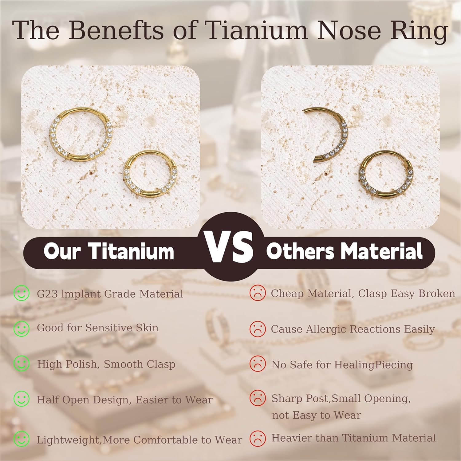 limerencia Titanium Nose Ring Hoop,20G Titanium Cubic Zirconia Nose Ring,Cartilage Hoop Earring Septum Ring Tragus Conch Helix Daith Lip Piercing Jewelry for Women Men - Image 3