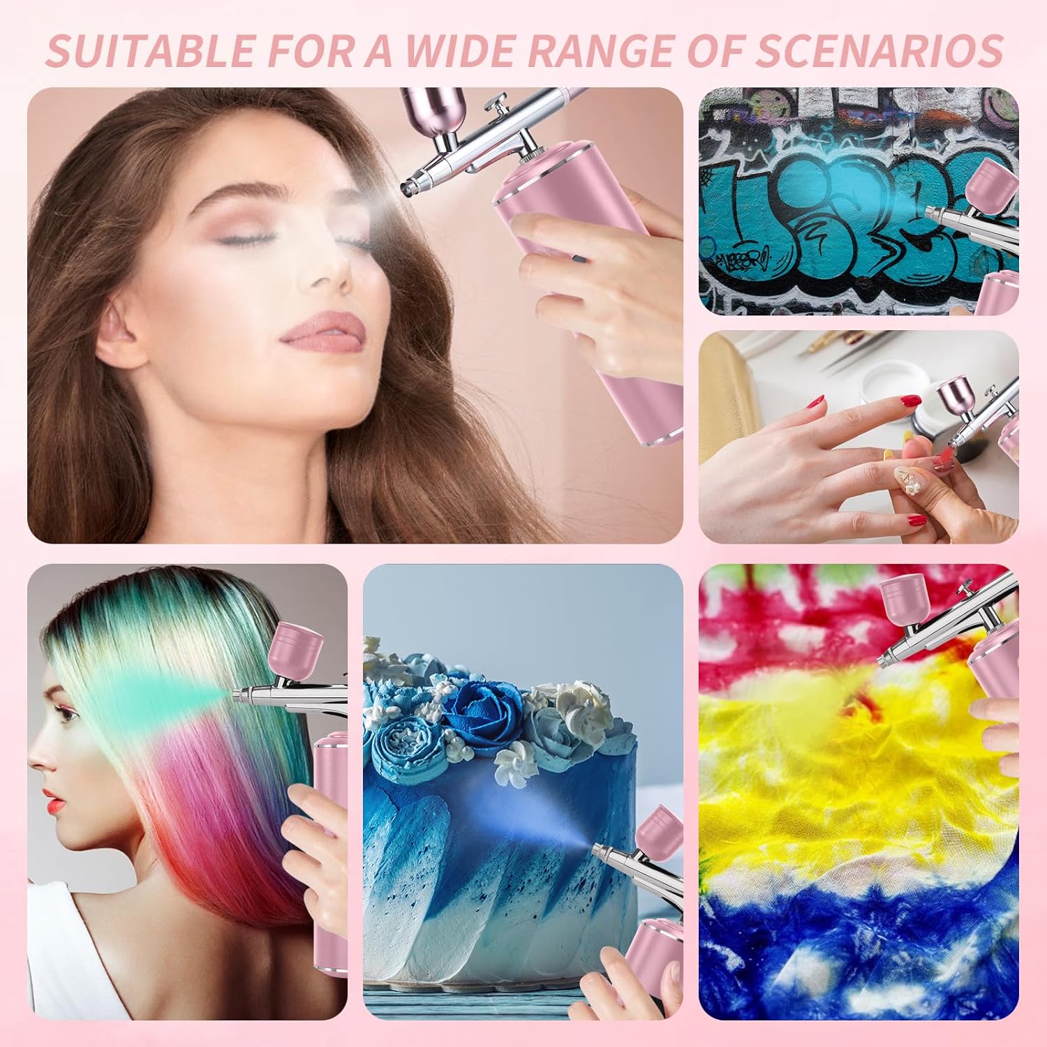 Airbrush Kit with Air Compressor, Cordless Rechargeable with 0.3mm Nozzle and Cleaning Brush,3 High-Pressure Modes Handheld Spray Machine for Painting, Cake Decor, Pastry, Makeup, Nail Art (Pink) - Image 7
