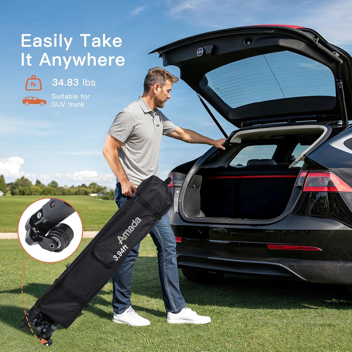 Amada 10x10 Pop Up Canopy - Center Lock One Push Instant Setup Gazebo Outdoor Canopy Beach Tent with STO-N-Go Bag 8 Stakes & 4 Sand Bags, 3-Height Adjustable Shade Shelter (10x10ft, White)