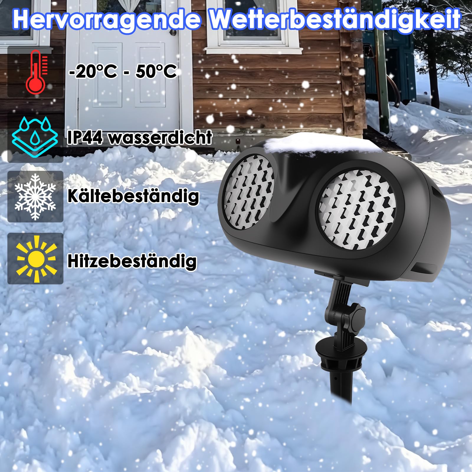 Projektor Weihnachten Aussen mit Doppelprojektion und Fernbedienung, LED Schneeflocken Projektor, für Weihnachtsdeko outdoor, Festivalveranstaltungen, Indoor, Party, Gartendekoration