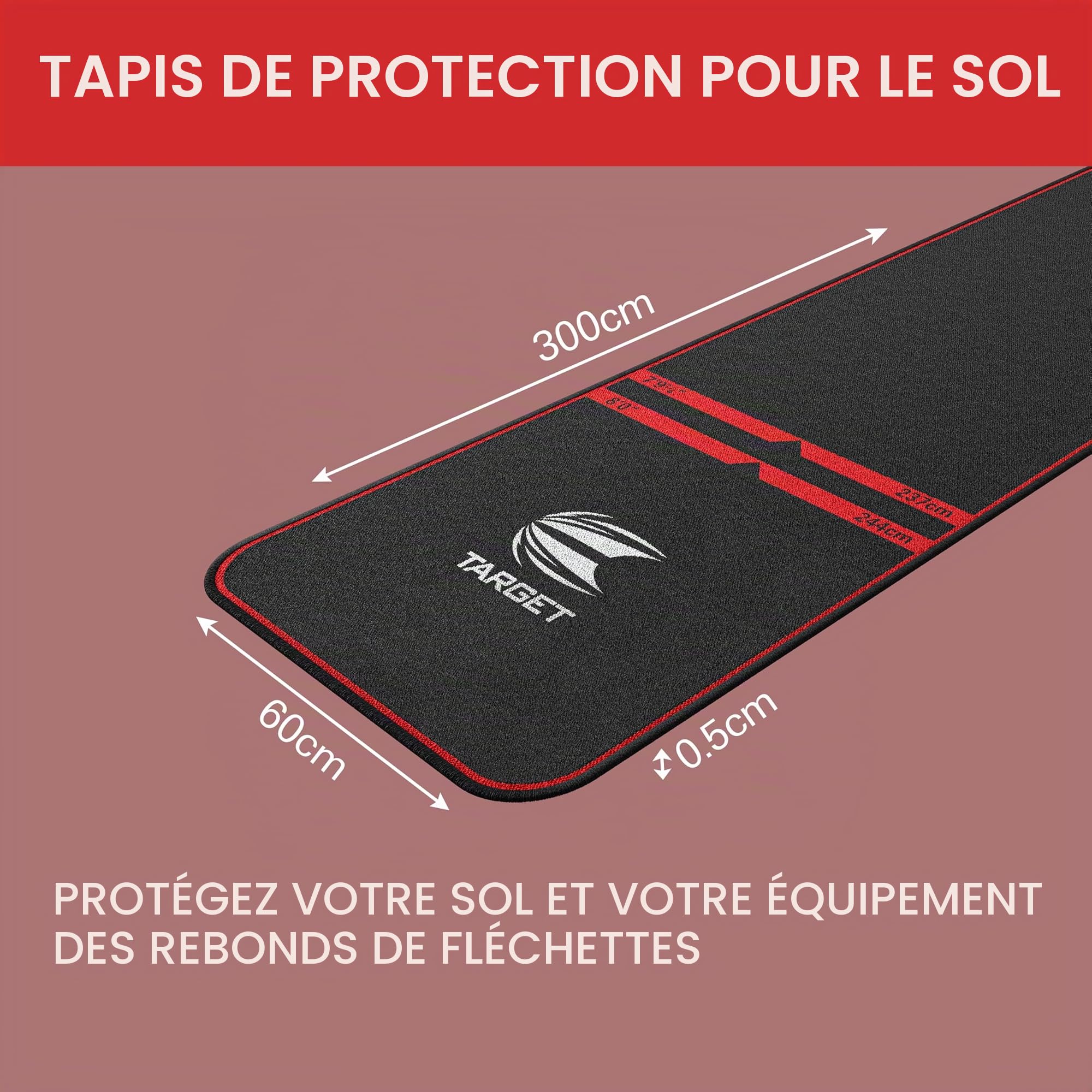 Target Darts Tapis de fléchettes – Champions du Monde/Encre/Mod | Tapis de fléchettes avec Pointe Souple et Pointe en Acier – Distances de Ligne de Jet | Tapis antidérapant pour la Protection du Sol