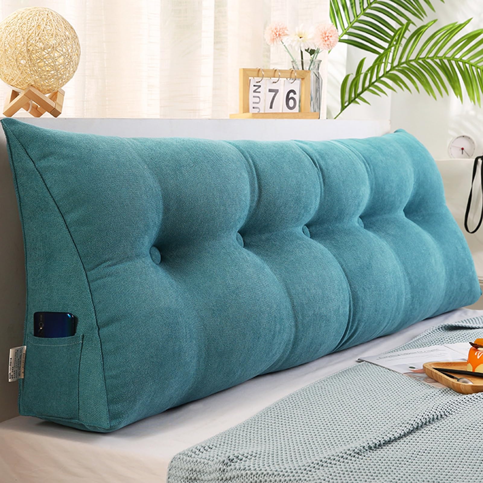 Kissen Bett Rückenkissen Lesekissen für Bett Rückenlehne Kissen Rückenpolster Abnehmbar Bequemes Lendenkissen Sofa Rückenkissen Keilkissen mit Tasche(Lake Blue,100 * 50 * 20cm)
