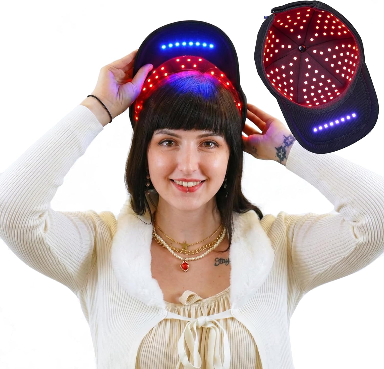 DualGlow Cap: Wireless Red & Blue Light Therapy Cap for Scalp Health, Energy, and Self-Care | Red Light Therapy on the Go for Men & Women