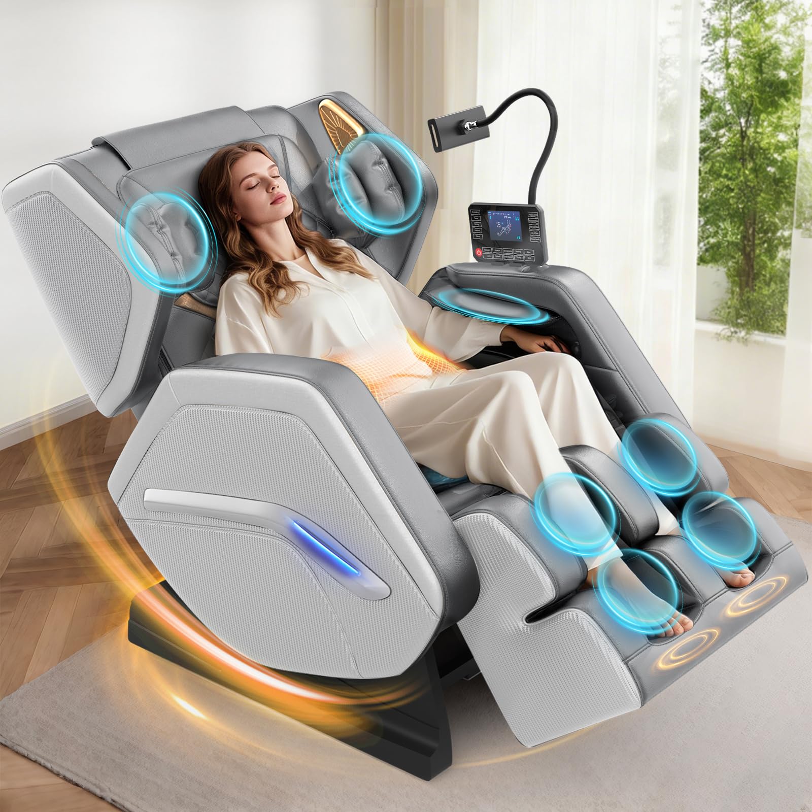 NAGLIFOR Massagesessel,Ganzkörper-Massagestuhl, 14 Massagerollen, Rücken- und Beinheizung, Fußmassage, 8 Airbags, Bluetooth-Lautsprecher, Touch-Fernbedienung für Familie und Freunde