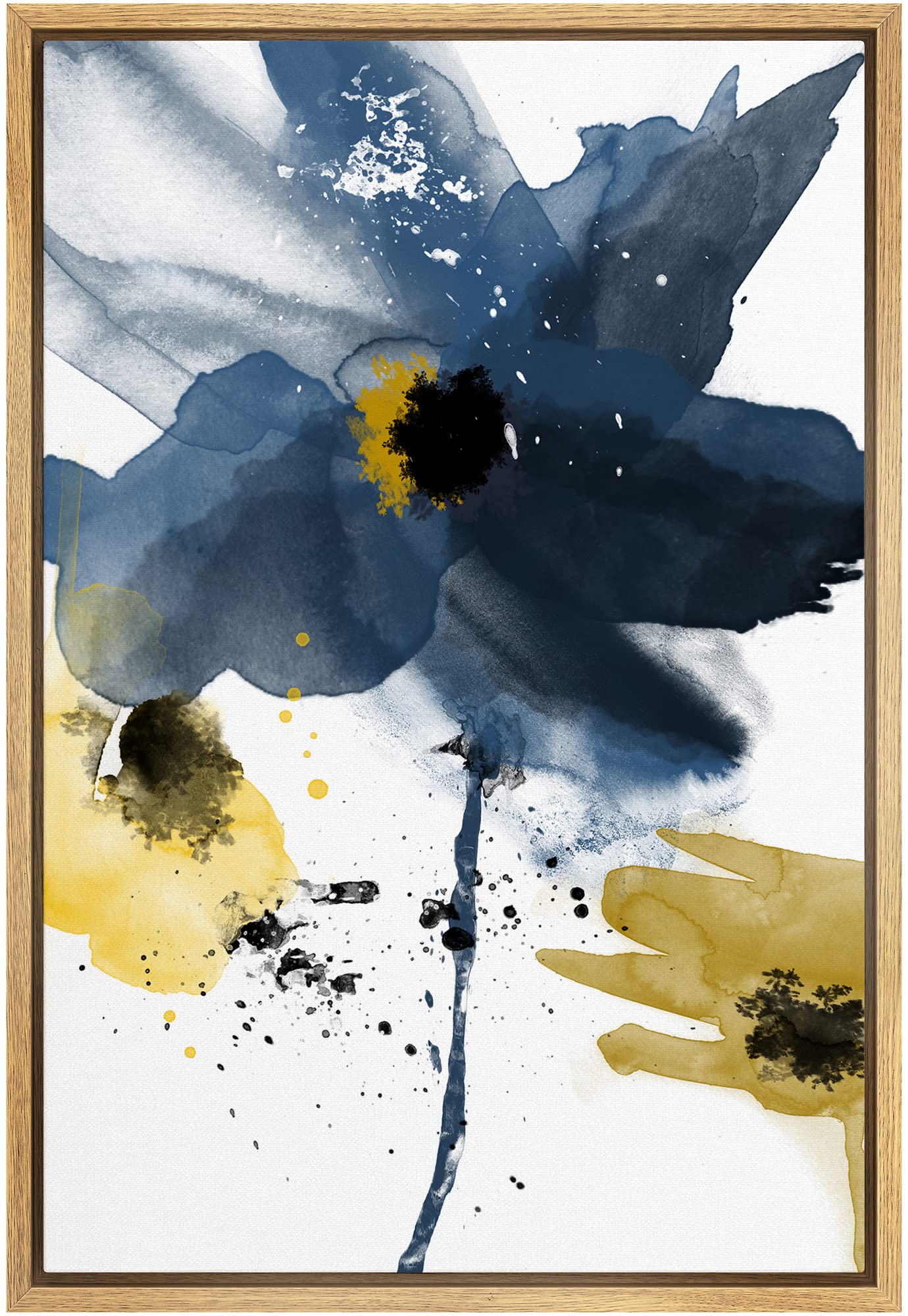 SIGNWIN Framed Canvas Wall Art Blue Flower Canvas Prints Home Artwork Decoration for Living Room,Bedroom - 16"x24" Natural