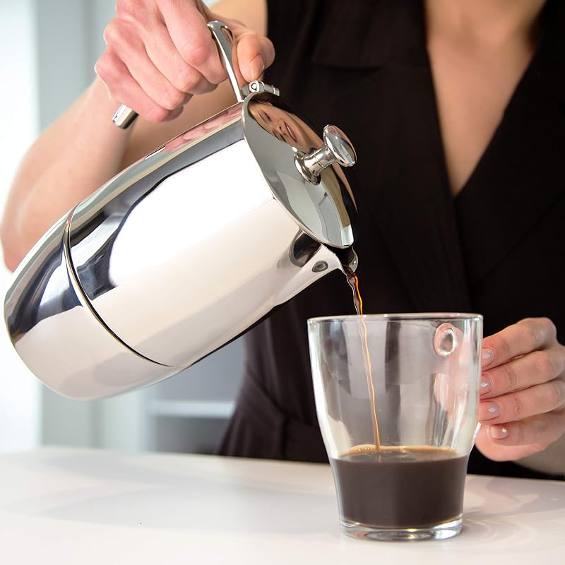 VeoHome Mokka Kávéfőző 10 Csészés 500ml - Rozsdamentes Acél Olasz Moka Kanna Indukciós, Gáz, Kerámia és Elektromos Főzőlaphoz - Dupla Szűrő
