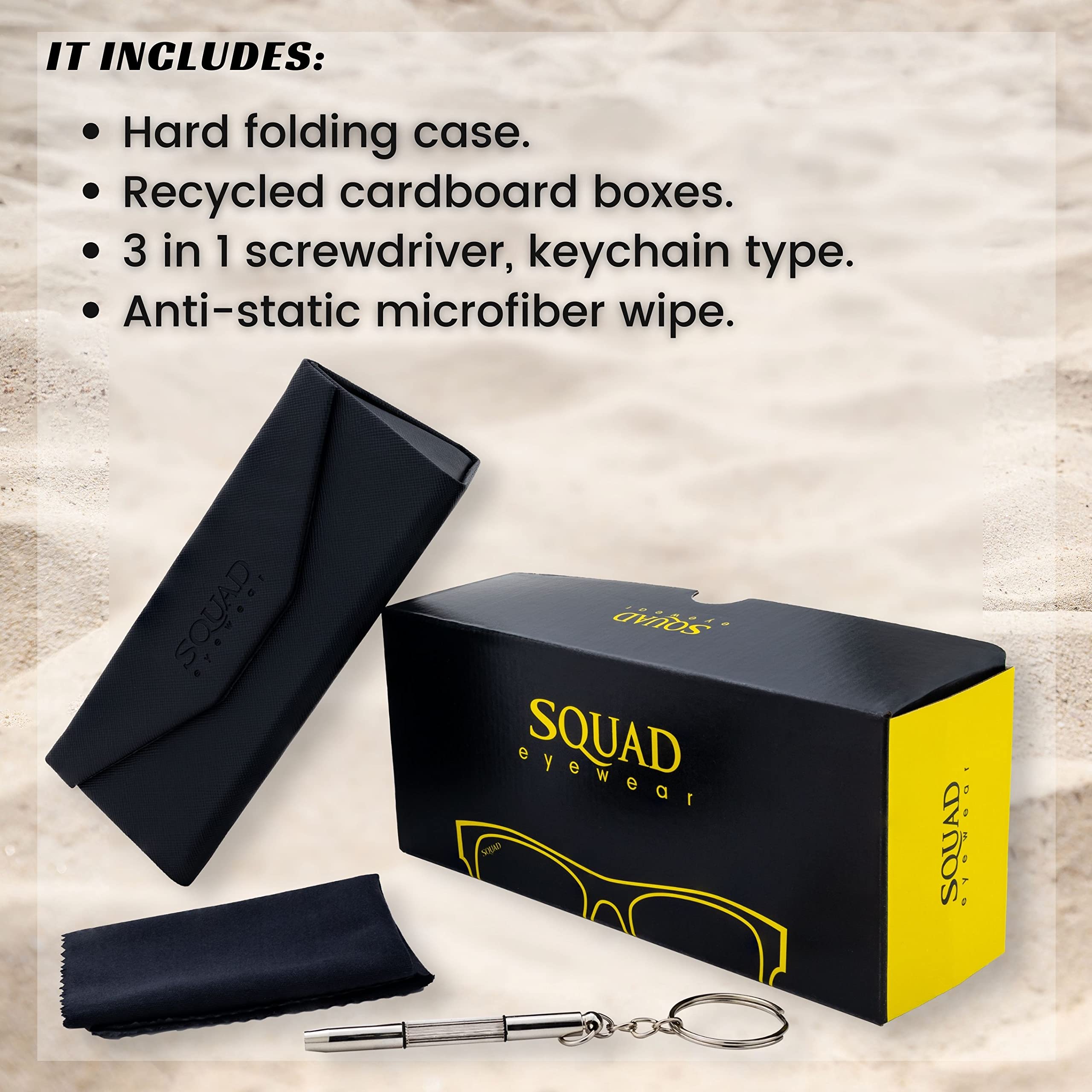 SQUAD Lunettes de soleil Pour Femme Adulte Carré Mode Avec étui à lunettes
