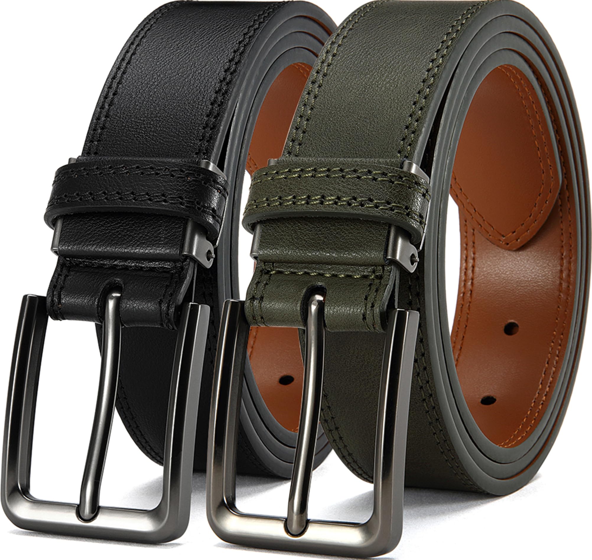 DOOPAI Ceinture en cuir de vache véritable pour homme - 3,5 cm - Pour le travail, le golf et les loisirs
