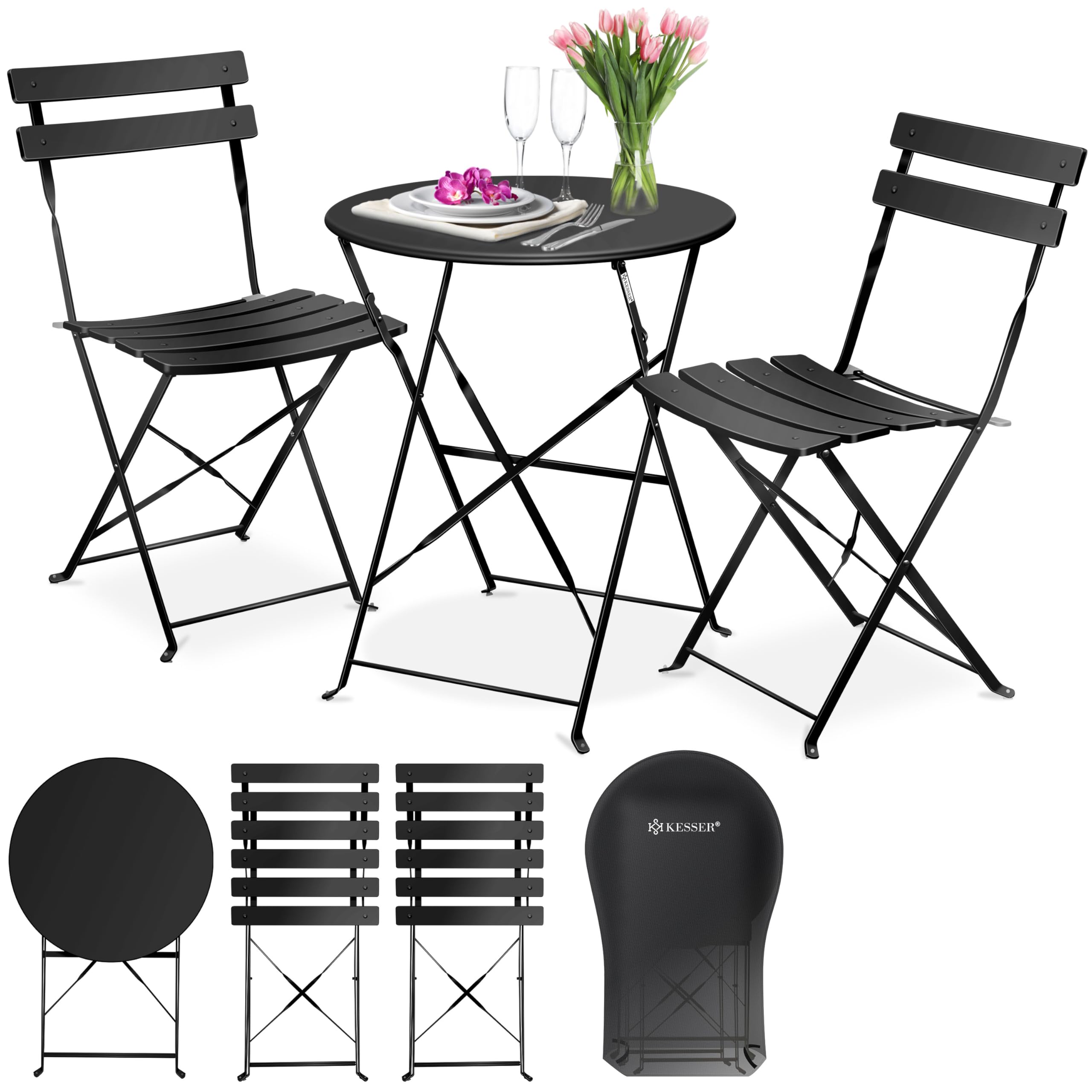 KESSER® Juego de Muebles de jardín de 3 Piezas con 2 sillas Plegables, Juego de Muebles de balcón, Muebles de jardín, Muebles de jardín, Muebles de jardín, Muebles de jardín, Mesa de Metal