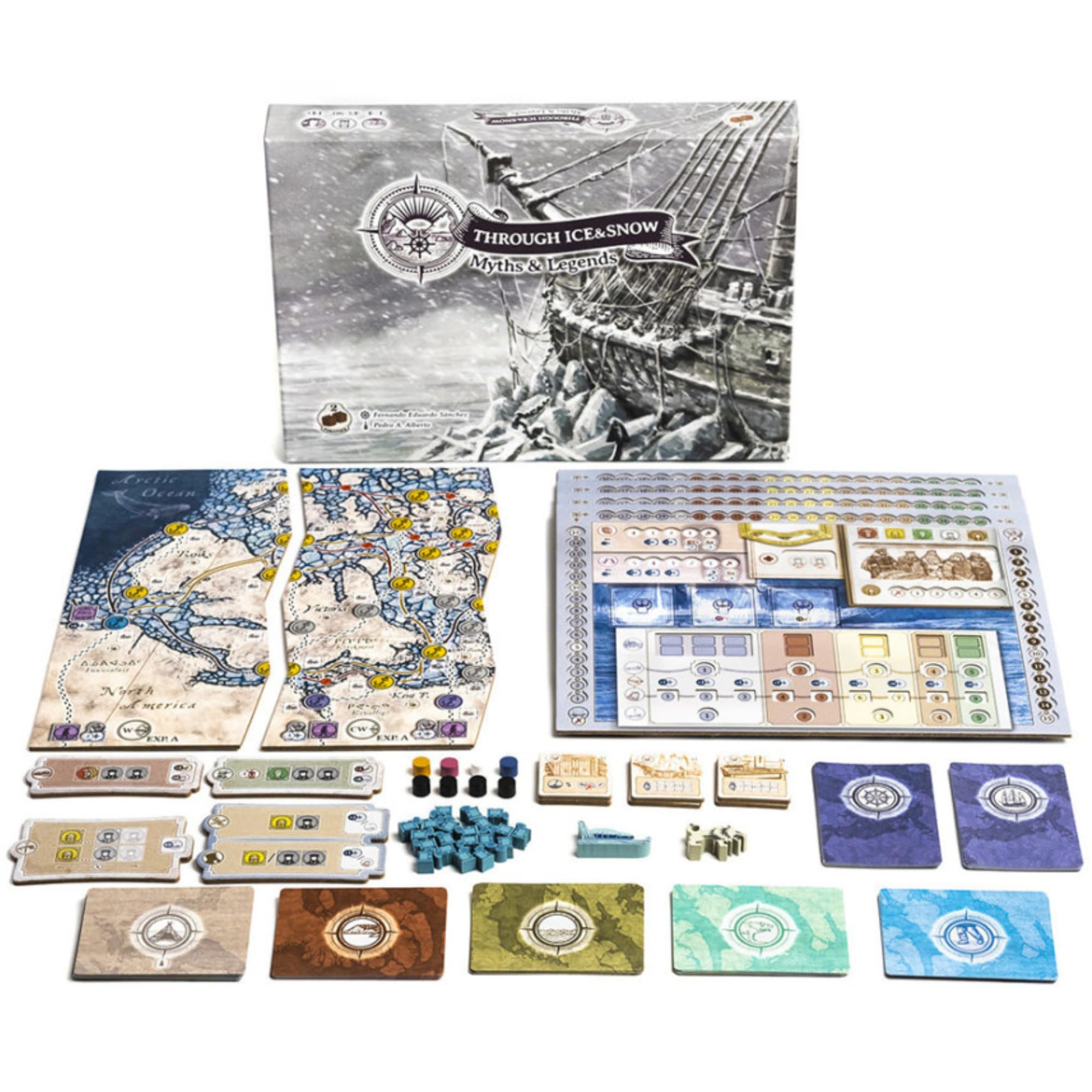 2Tomatoes Games | Through Ice and Snow Myths & Legends | Eksploracja Gra Planszowa | Strategia i przygoda | 1-4 graczy | Hiszpański, Niemiecki, Angielski i Francuski | Historyczny, Miejsca, Morski