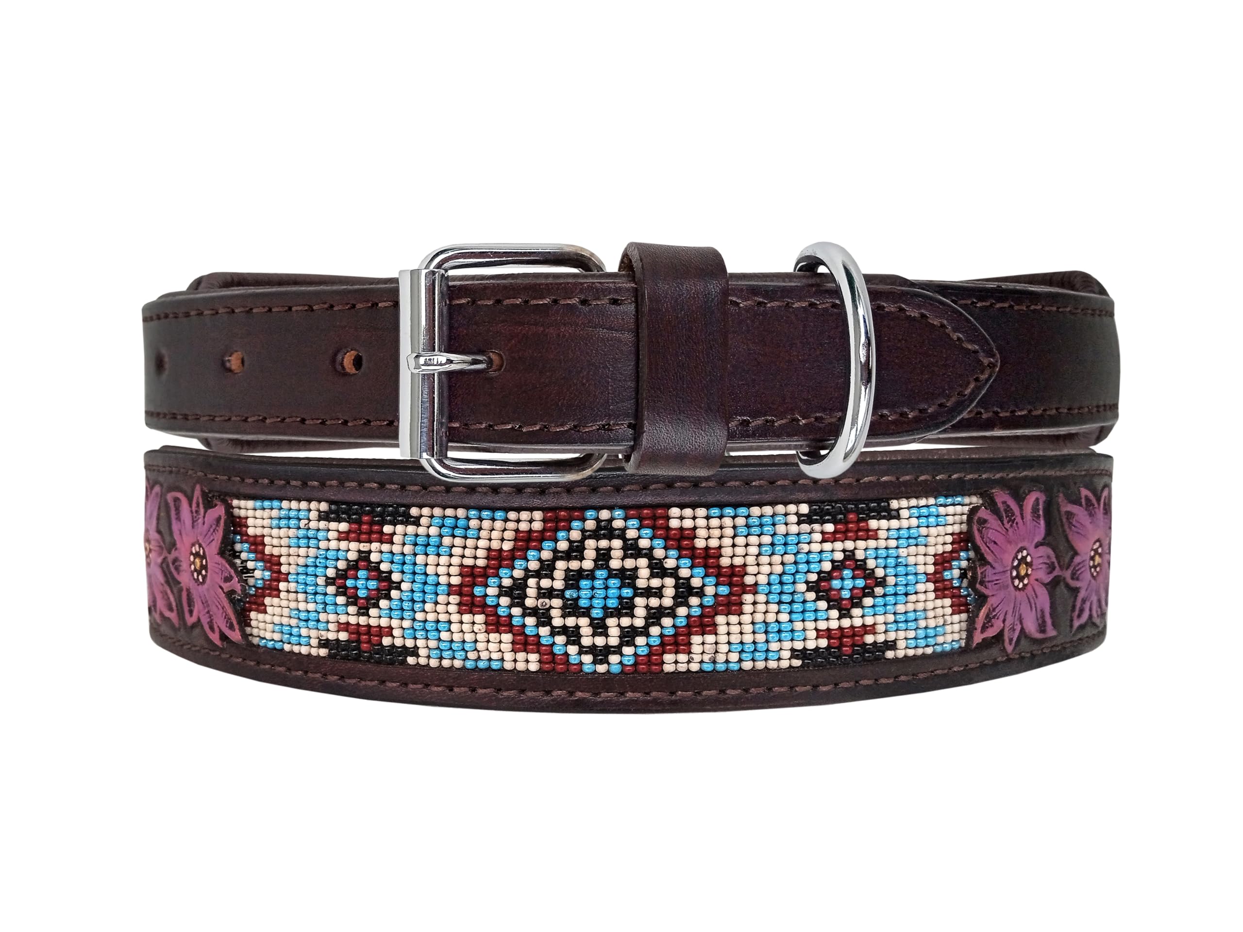 Affilare 10AB036 Hundehalsband aus Leder, mit Perlen, Western-Stil, strapazierfähig, gepolstert, für Komfort, Größe M (43,2 - 53,3 cm, mittleres Loch bei 48,3 cm)