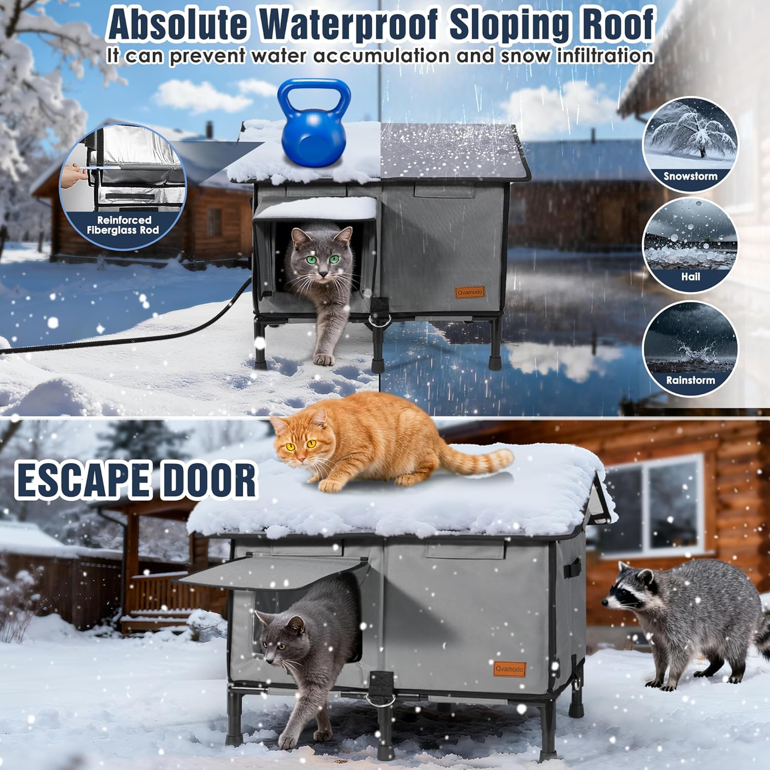 6-Layer Heated Cat House, Ultra Sturdy Cat Houses for Outdoor Cats, 100% Waterproof 900D Oxford Fabric & Fully Insulated Weatherproof Heated Plush Pad for Outside Stray Barn Cat (Extra-Large)