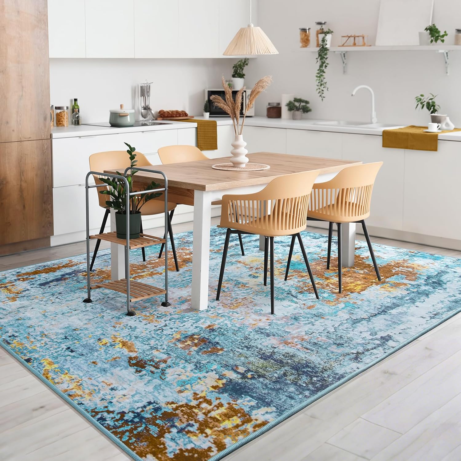 AROGAN 8x10 Rug Washable Area Rugs for Living Room, Modern Abstract Large Area Rug Non Slip Carpet, Low Pile Indoor Floor Soft Rug for Bedroom Dining Room Office Kids Playroom Decor, Mottled Blue