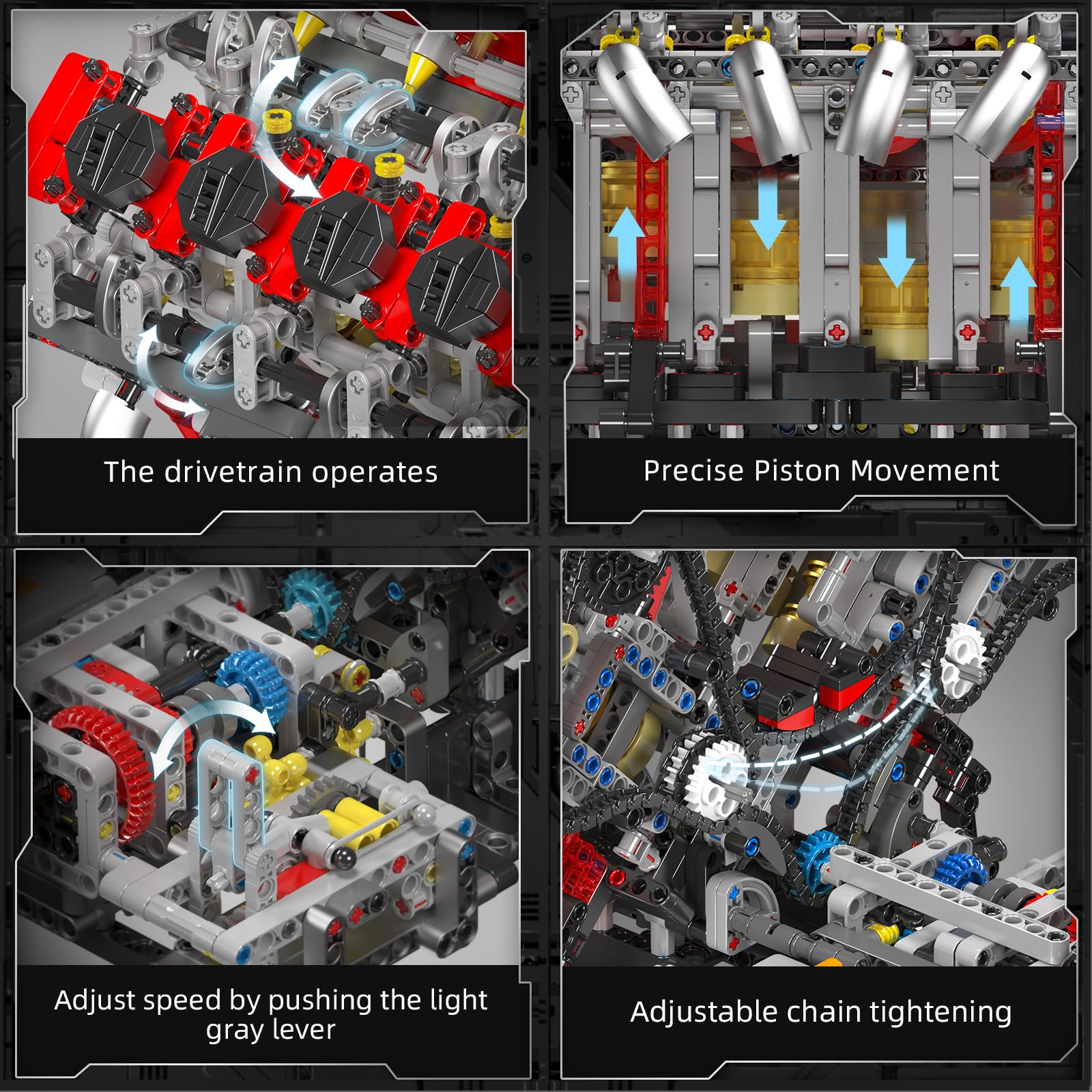 Mould King 10130 V8 Engine Model kit That Runs - Build Your Own STEM V8 Model Engine for Adults, 8-Cylinder Engine kit 3.9-Liter Twin-Turbo Engine, Mechanic Engineering Construction Set (2718 PCS)