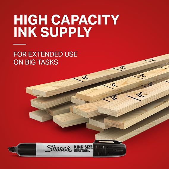 Sharpie King Size Permanent Markers, Chisel Tip, Black, 12 Count - Thick Poster Markers, Heavy Duty For Work & Industrial Use, High Capacity Ink Supply, For Paper, Metal, Plastic, And More