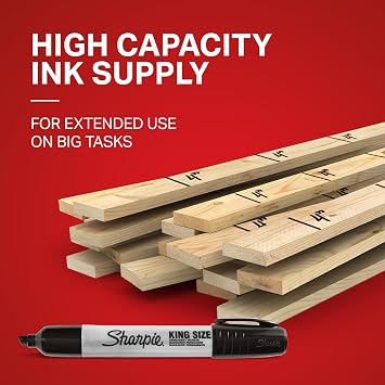 Sharpie King Size Permanent Markers, Chisel Tip, Black, 12 Count - Thick Poster Markers, Heavy Duty For Work & Industrial Use, High Capacity Ink Supply, For Paper, Metal, Plastic, And More
