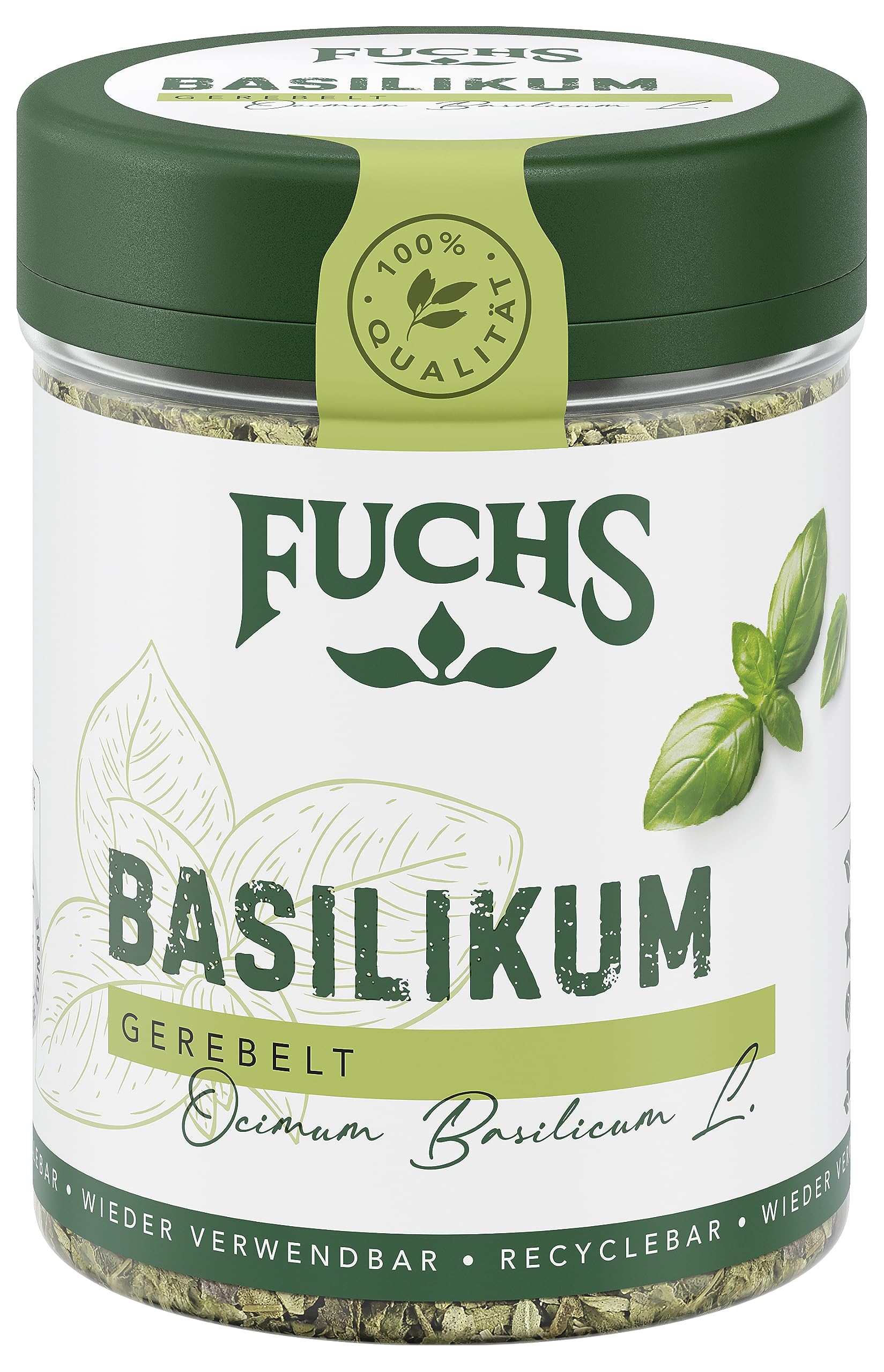 Fuchs Gewürze - Basilikum gerebelt - mediterrane Kräuternote für Pesto, Antipasti oder Pastasaucen - natürliche Zutaten - 20 g in wiederverwendbarer, recyclebarer Dose