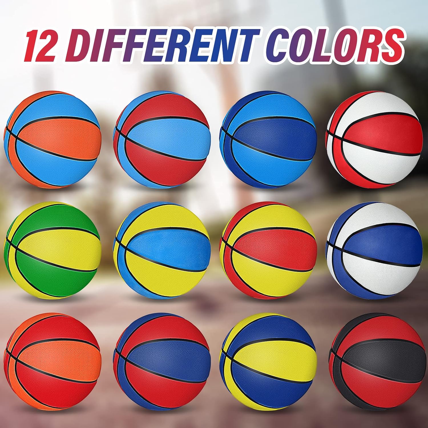 Wettarn 12 PCS Mini Basketball Size 3 Colorful 7 Inch Rubber Basketball Bulk with Pump for Mini Hoop Swimming Pool Indoor Outdoor Practice Game Holiday Party Kid Adult Back to School