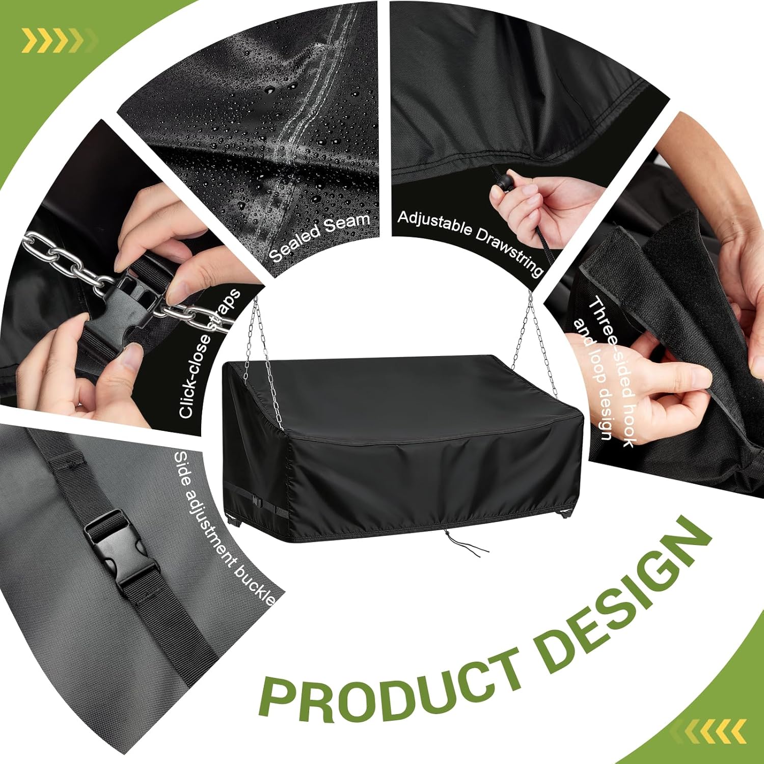 Porch Swing Cover, Waterproof Outdoor Hanging Swing Chair Cover for 2-Person Seating Bench, Patio Furniture Covers (63" L x 28" W x 18/25" H)