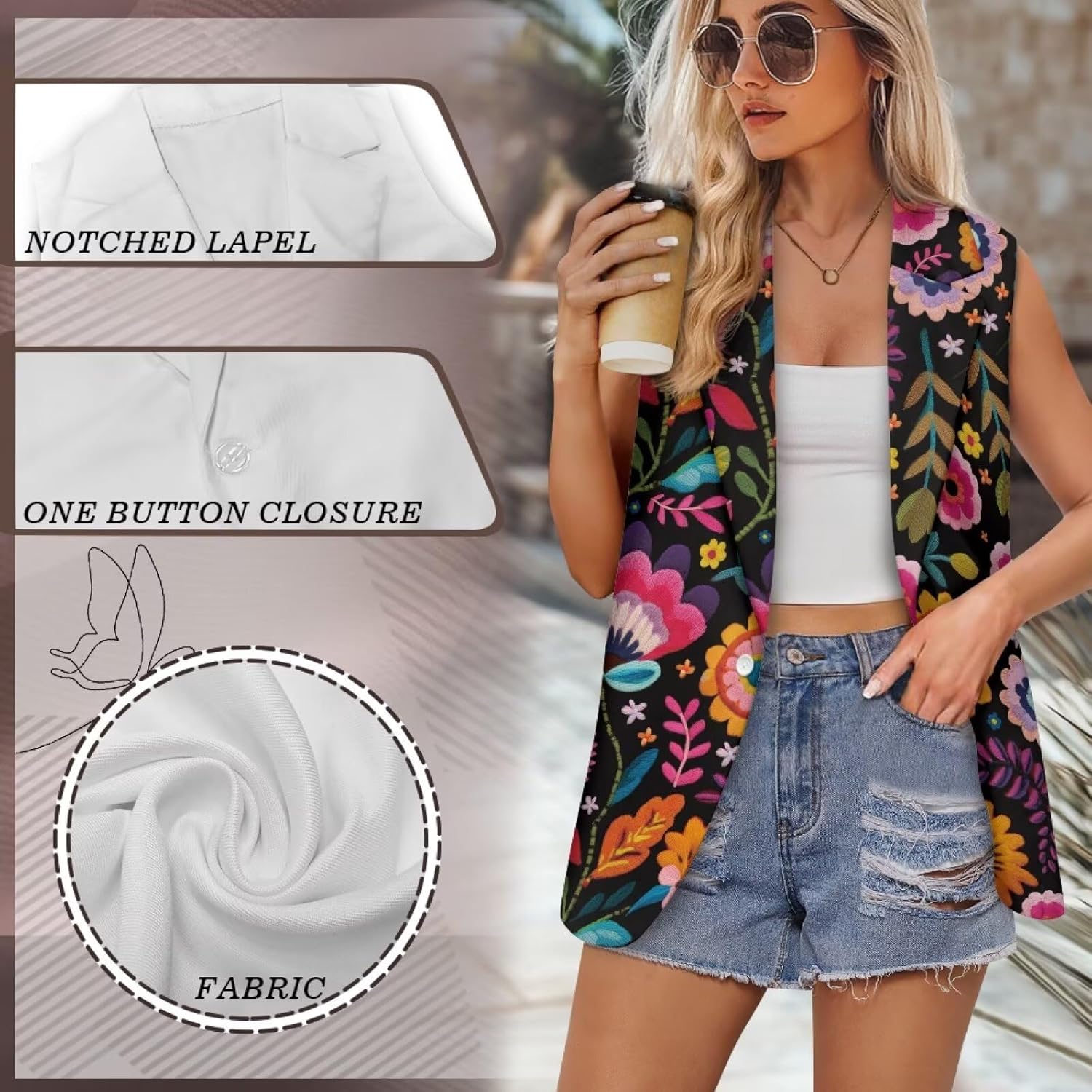 Womens Sleeveless Vest Blazers Casual Autumn Fall Open Front 1 Button Office Tops Jacket for Party Daily Size S-5XL