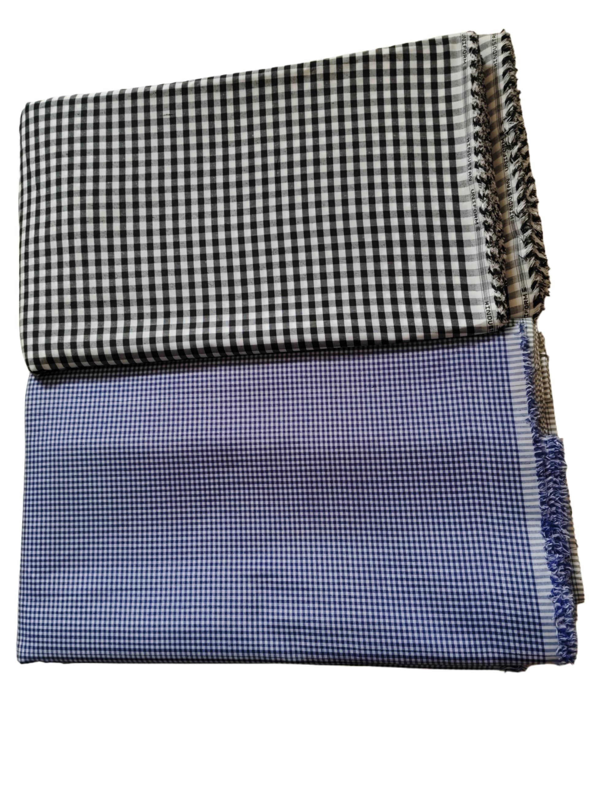 Combo Pack of 2 Unstitched Sky Blue Checked & Black Striped on White base formal wear shirt/Kurta Fabric for Men - Cotton Blend Material-image-35